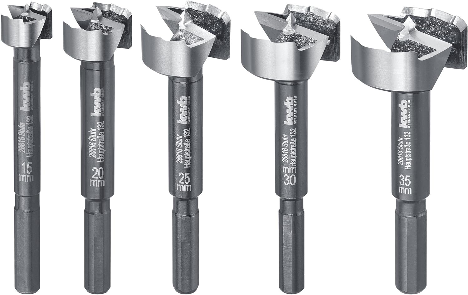 kwb Speed Forstnerbohrer-Set 15 20 25 30 und 35 mm, schnelles Bohren in allen H&ouml;lzern, Bohrer-Satz zur Holzbearbeitung, DIN 7483 G, mit 8 mm Schaft, insb. f&uuml;r Akku-Schrauber und Akku-Bohrschrauber - Bild 1