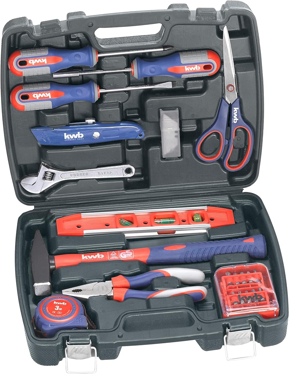 kwb Werkzeugkoffer aus robustem Hartkunststoff inkl. 40-tlg. hochwertigem Werkzeug-Set als perfekte Grundausstattung für den Haushalt, die Werkstatt oder den mobilen Einsatz | 04009313707206