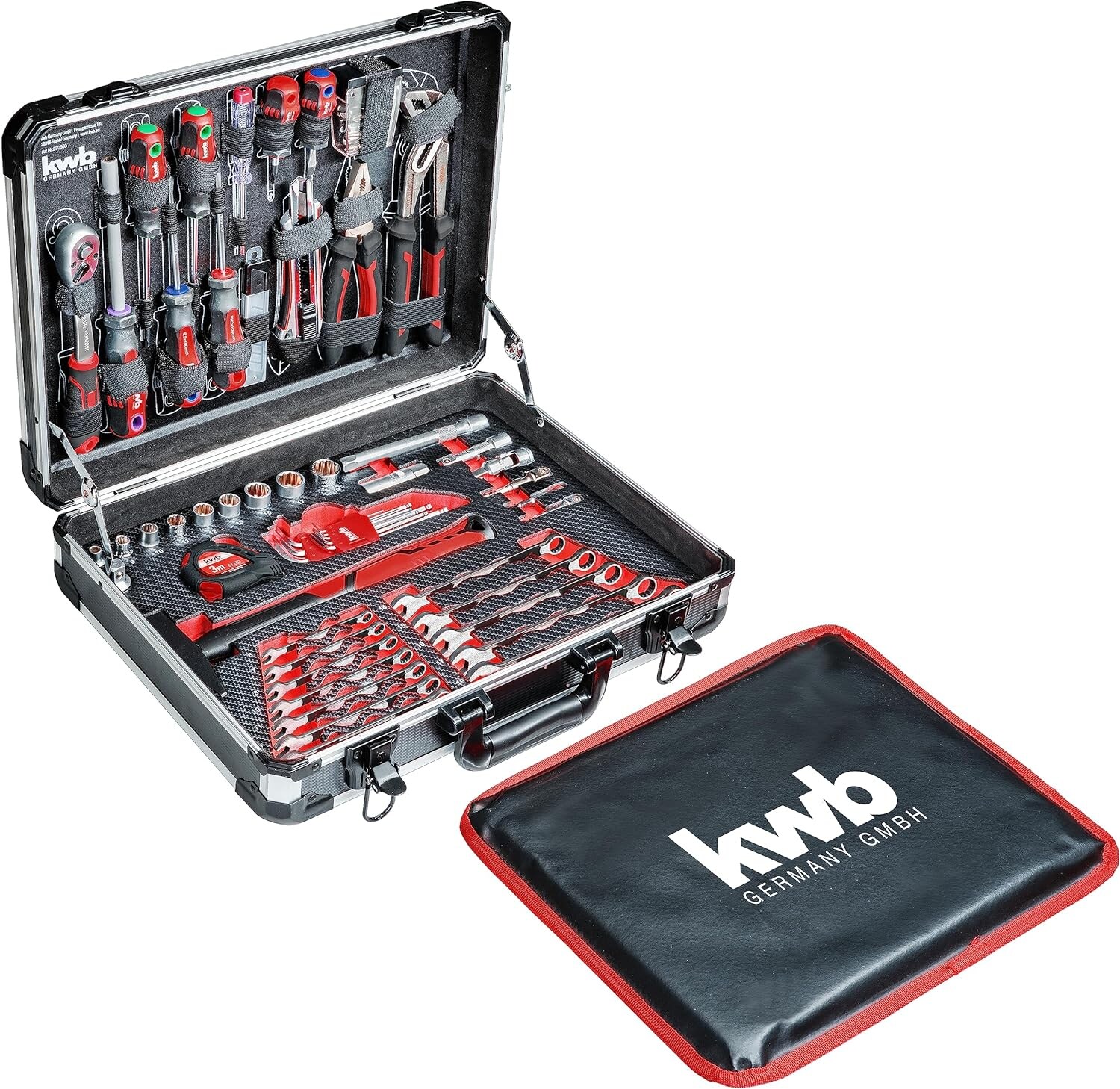 kwb Werkzeugkoffer, 80-teilige Werkzeug-Set, aus robustem Aluminium, abschließbar, gepolstert mit Werkzeugeinlagen aus Schaumstoff, hochwertiger Werkzeugsatz, ideal für Werkstatt und unterwegs | 04009313706605