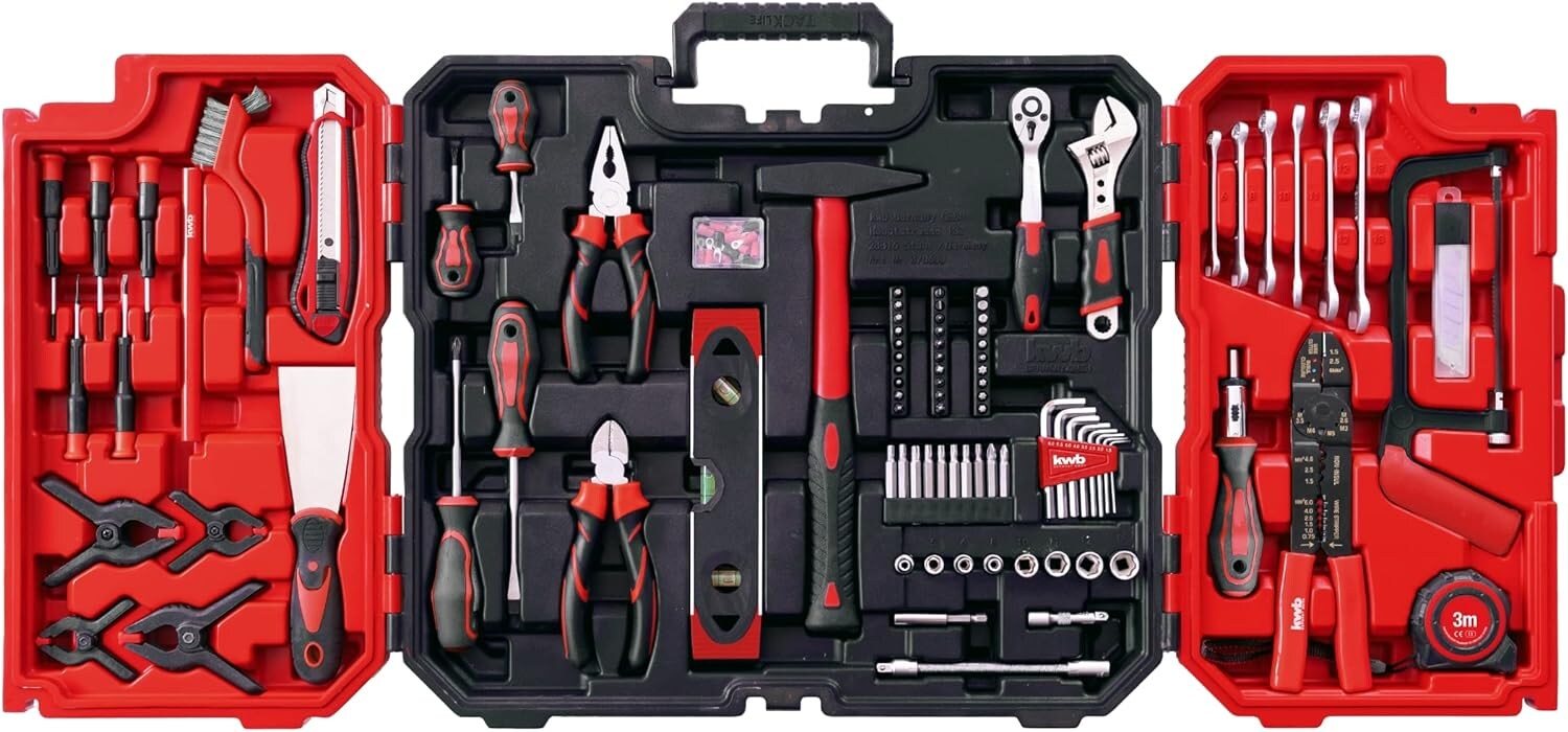 kwb Werkzeugkoffer, 125-teilige Werkzeug-Set, stabiler Kunststoff-Koffer, mit Tragegriff zum Transportieren und Aufhängen, hochwertiger Werkzeugsatz, ideal für Werkstatt und Haushalt | 04009313706308