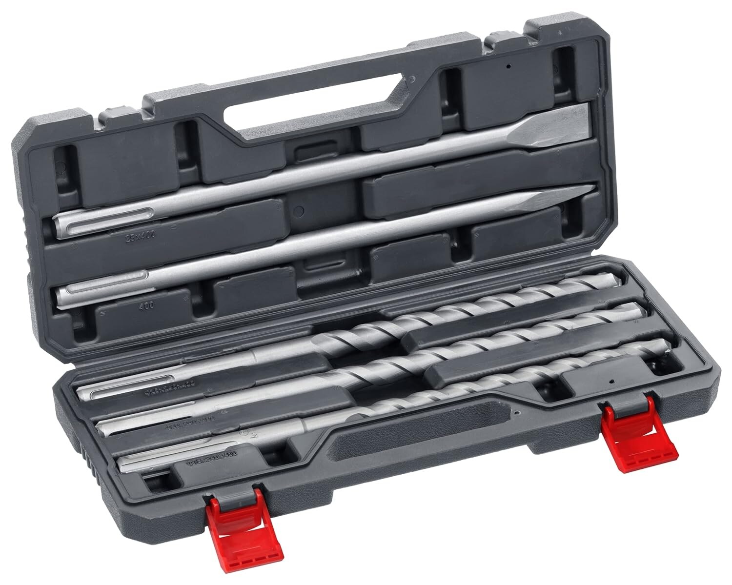 kwb SDS-Max Hammerbohrer und Meißel-Set für Bohrhammer, 5-teiliger Stein- u. Beton-Meissel/Bohrer Satz im Kunstoff-Koffer | 04009311940001