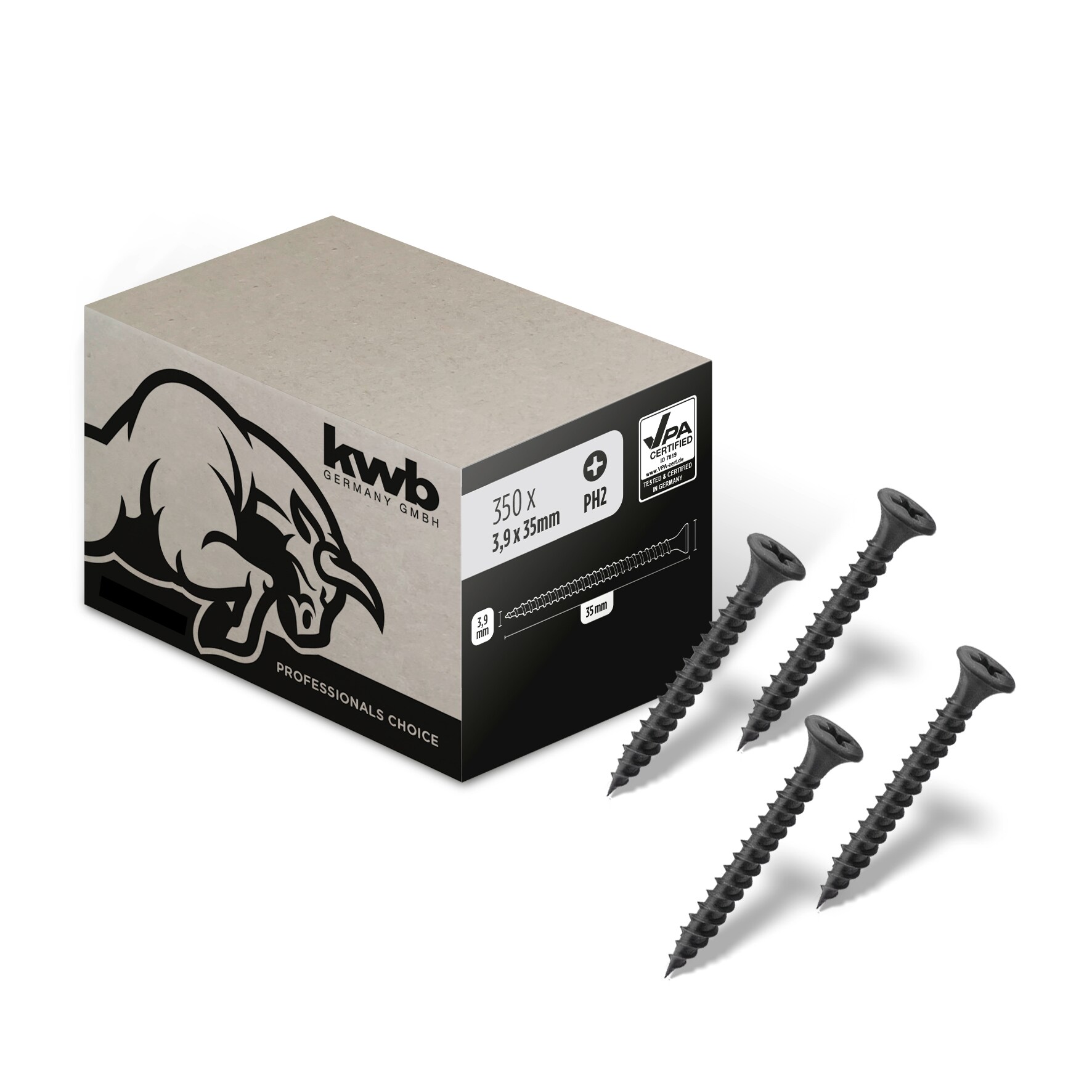 kwb Schnellbauschrauben, 350 St&uuml;ck, PH2, Trockenbauschrauben, Rigips Schrauben, Schwarz, Phosphatiert, Feingewinde, Kreuzschlitz - Bild 1