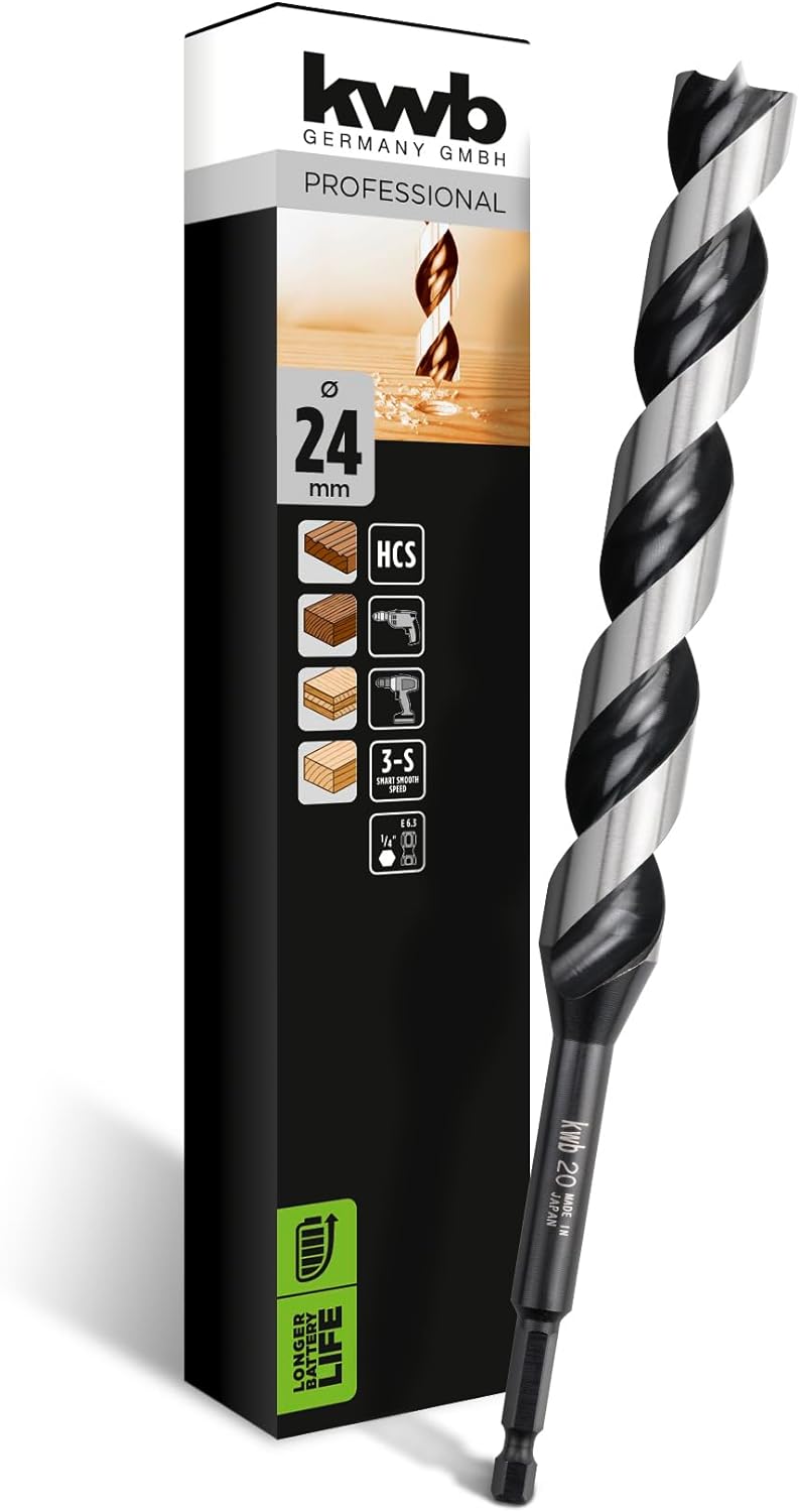 kwb 3-S Japan Schlangenbohrer &oslash; 24 mm, 235 mm aus blankgeschliffenem CV-Stahl mit superscharfem Spitzenanschliff, Zentrierspitze und E 6.3 Schaft - Bild 1