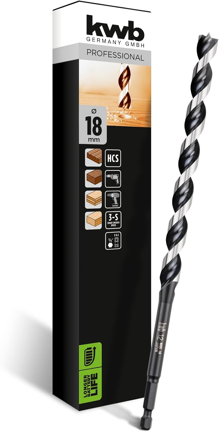 kwb 3-S Japan Schlangenbohrer &oslash; 18 mm, 235 mm aus blankgeschliffenem CV-Stahl mit superscharfem Spitzenanschliff, Zentrierspitze und E 6.3 Schaft - Bild 1