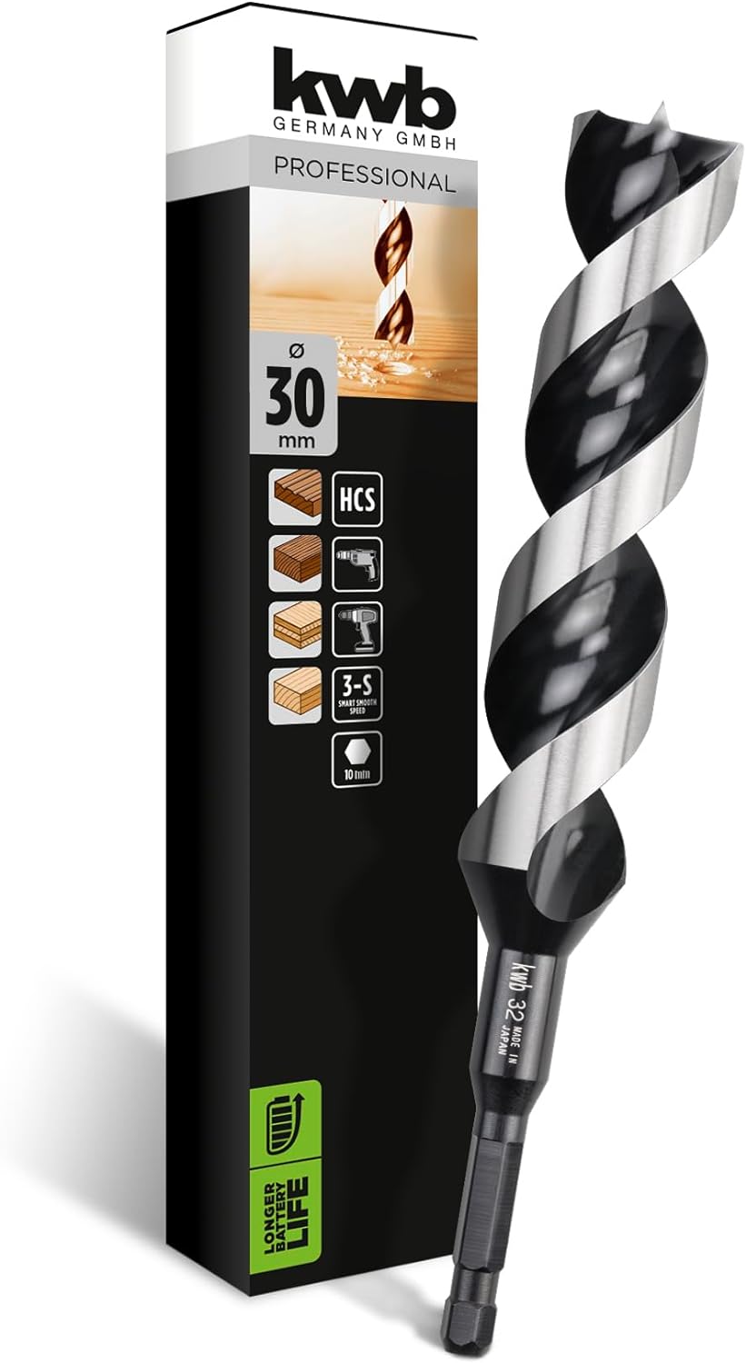 kwb 3-S Japan Schlangenbohrer &oslash; 30 mm, 235 mm aus blankgeschliffenem CV-Stahl mit superscharfem Spitzenanschliff, Zentrierspitze und E 6.3 Schaft - Bild 1