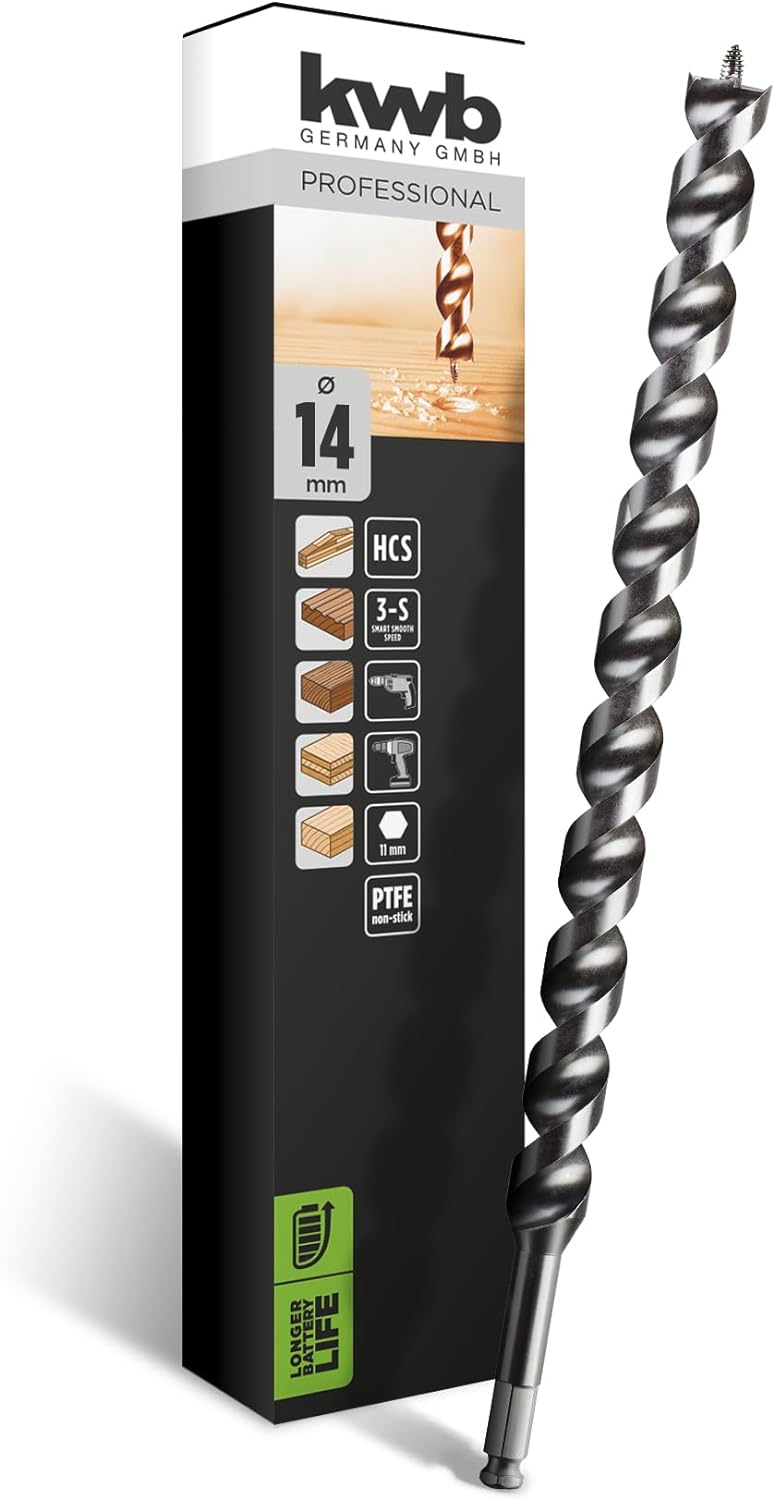 kwb DOUBLE CUT Japan Schlangenbohrer &oslash; 14 mm, 460 mm, PTFE-Antihaftbeschichtung, spezieller Spitzenanschliff, mit selbstzentrierender Gewindespitze, hochpr&auml;ziser Rundlauf, 11 mm Sechskantschaft - Bild 1