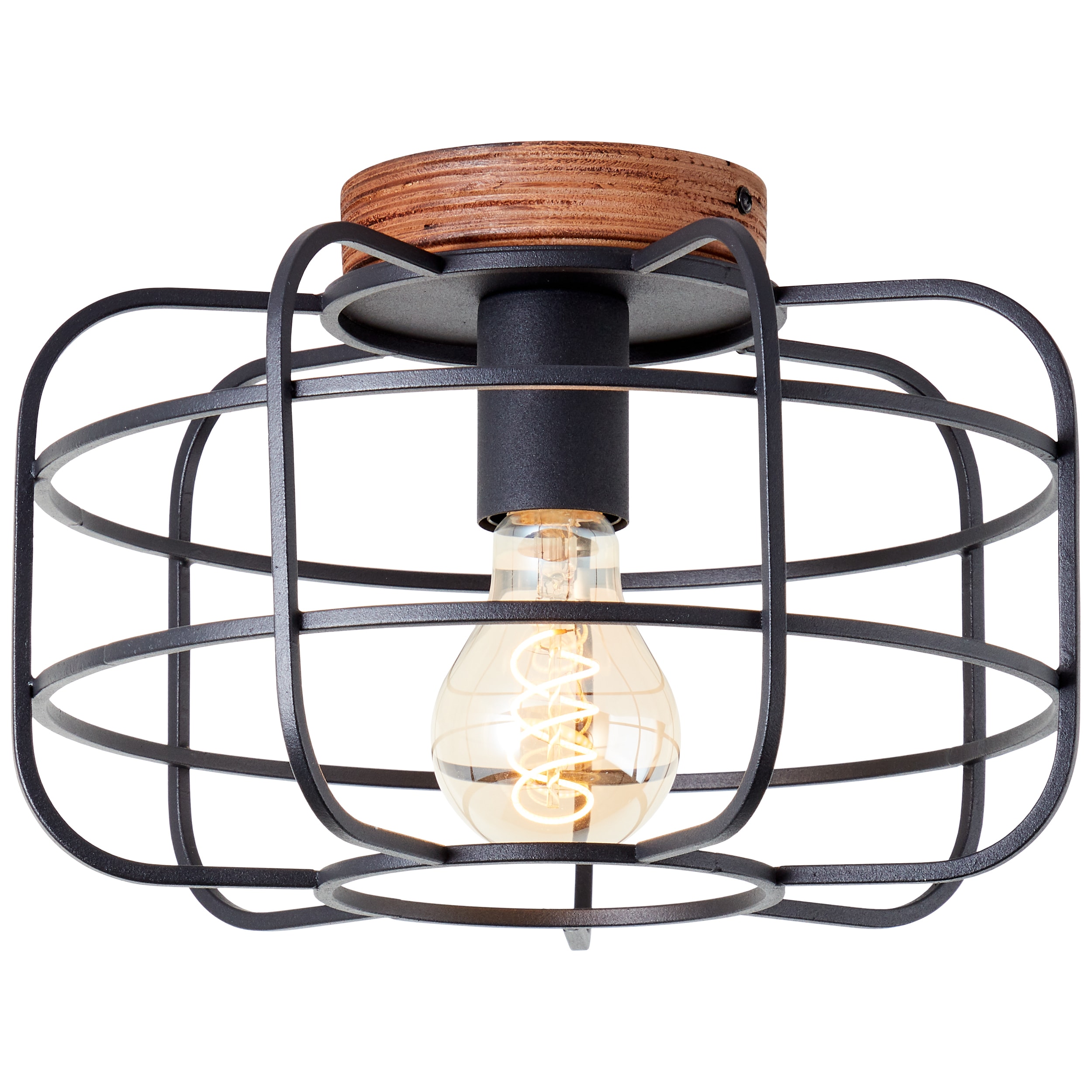 Brilliant Lampe Gwen Deckenleuchte 30cm antik holz/schwarz korund Metall/Textil/Holz braun 1x A60 , E27 , 40 W - Bild 1