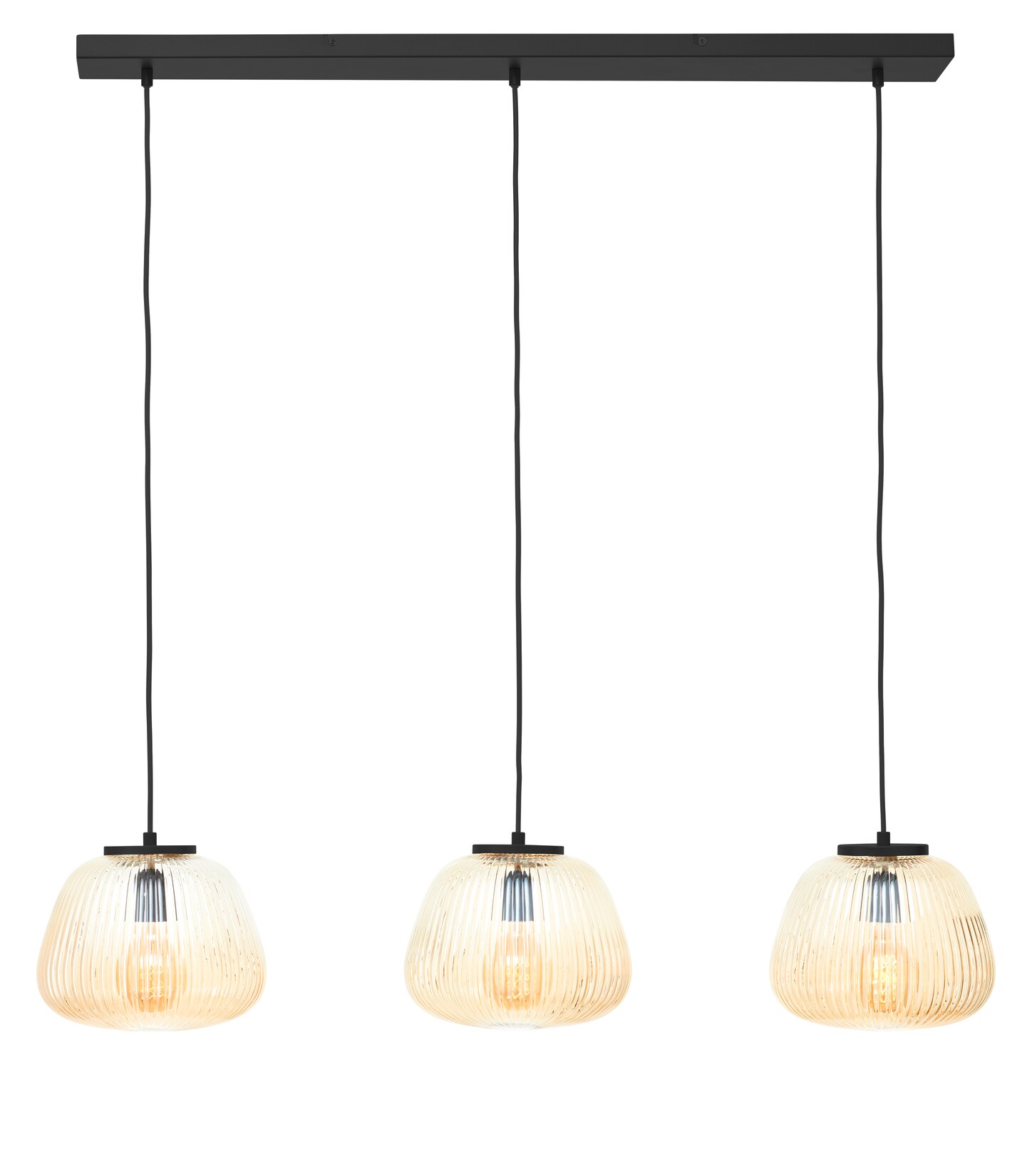 Brilliant Lampe Kaizen Pendelleuchte 3flg amber-bernstein/schwarz matt Metall/Glas braun 3x A60 , E27 , 40 W