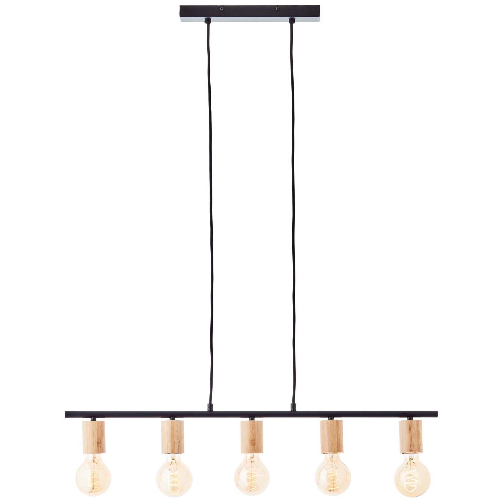 Brilliant Lampe Kerry Pendelleuchte 5flg schwarz/holz Aluminium braun 5x A60 , E27 , 40 W