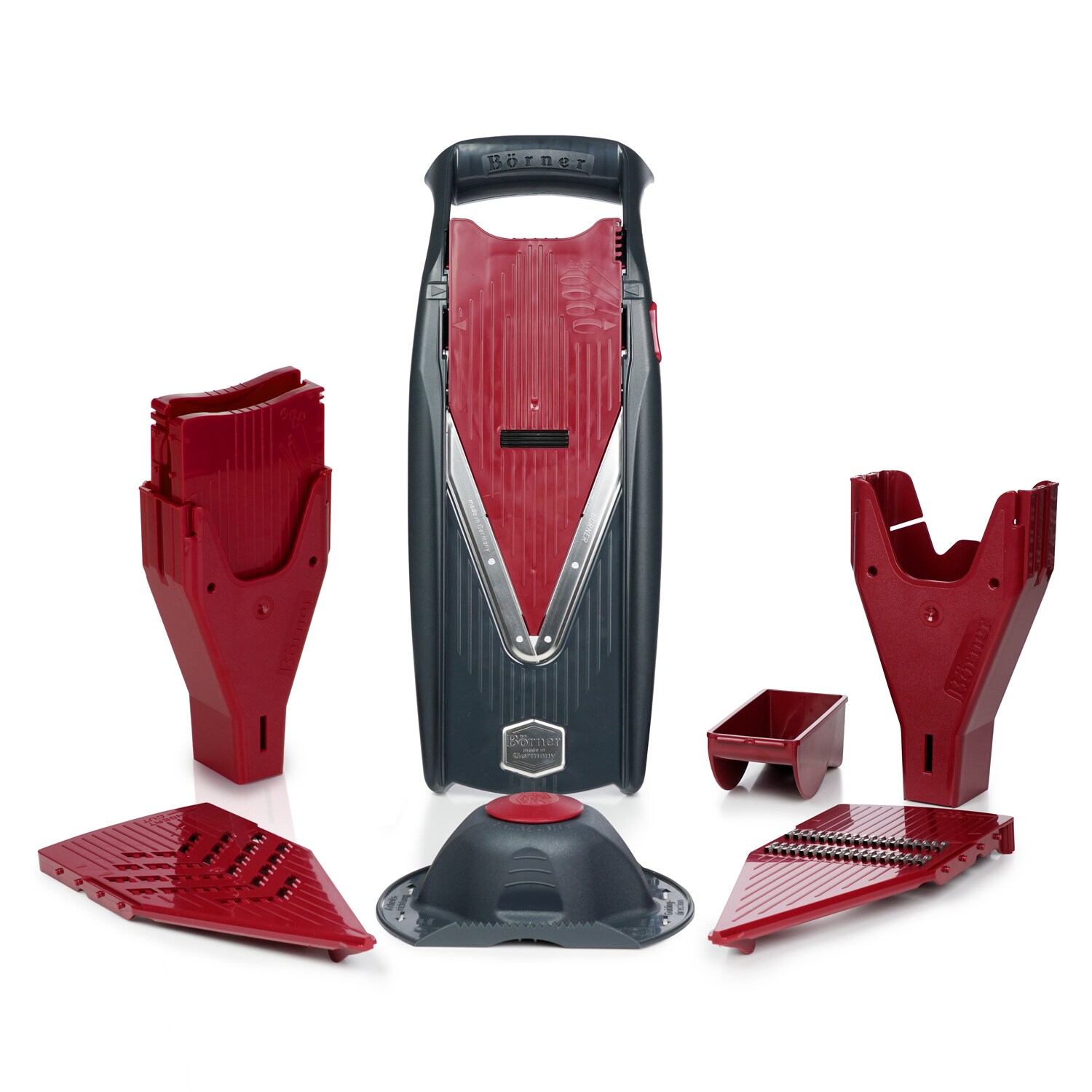 Borner Vital Slicer with Dressing Dispenser and Docking Station – Fruit and Vegetable Chopper,  Stainless Steel Blades, 5year Guarantee grey/red | 04018093207028