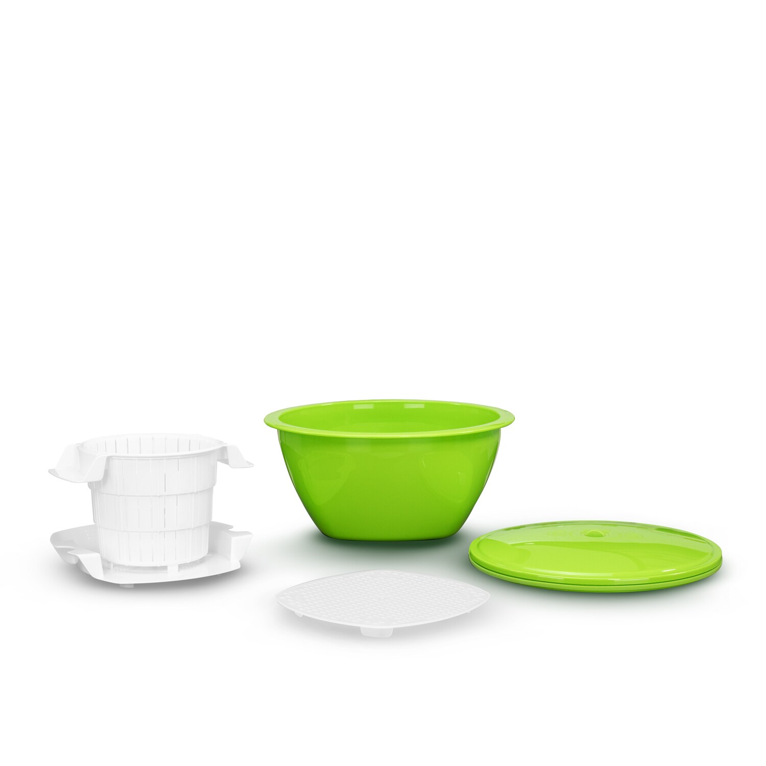 Borner Cheesemaker & Multimaker with keep-fresh lid, sieve salat bowl serving bowl, make your own cream cheese at home green
