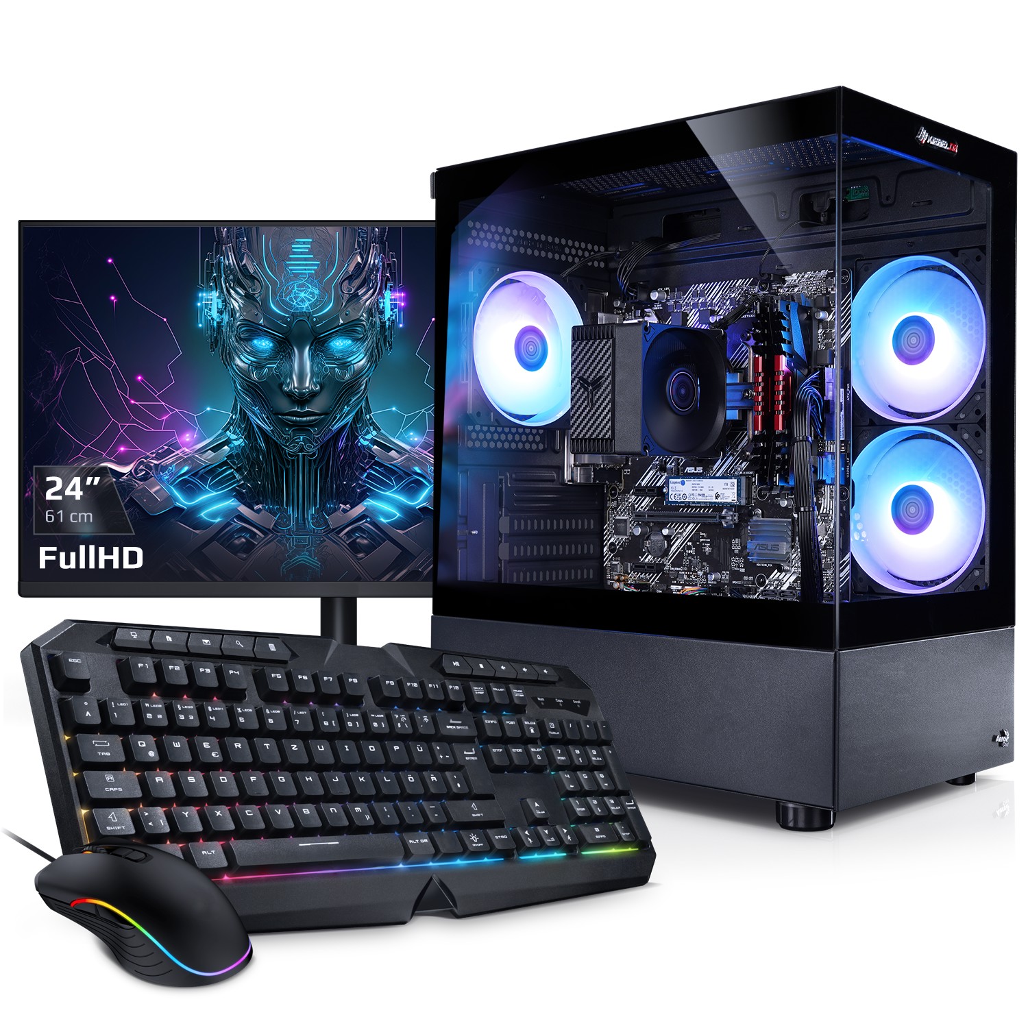PC Set Gaming mit 23.8 Zoll TFT Viper V AMD Ryzen 7 5700G, 16GB DDR4, AMD Vega Grafik, 1TB SSD, WLAN, Windows 11 - Bild 1