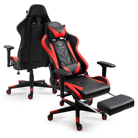 Gaming Stuhl mit Fußstütze und ergonomsichen 4D-Armlehnen gaming chair in  ergonomischer Sportsitz Optik Gamer Stuhl mit verstellbaren  Rückenstützkissen Bürostuhl online kaufen bei Netto