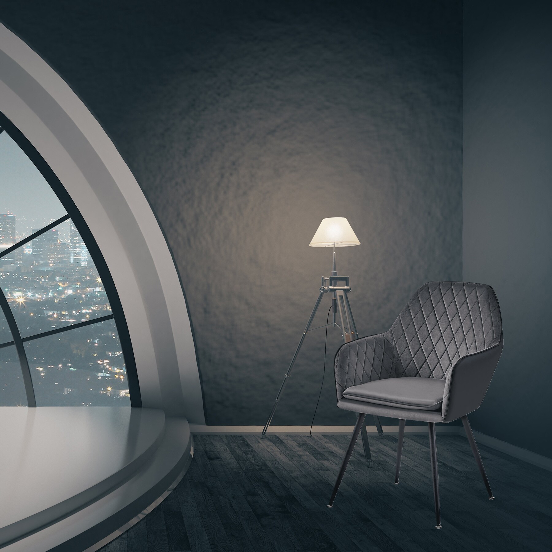 Exklusive Esszimmerst&uuml;hle in Samt- und Lederoptik - pflegeleichte Loungesessel mit Armlehnen in 4 Farbvariationen - gepolsterte K&uuml;chenst&uuml;hle mit abgestepptem Bezug - stabile St&uuml;hle Esszimmer mit Metallgestell - Bild 1