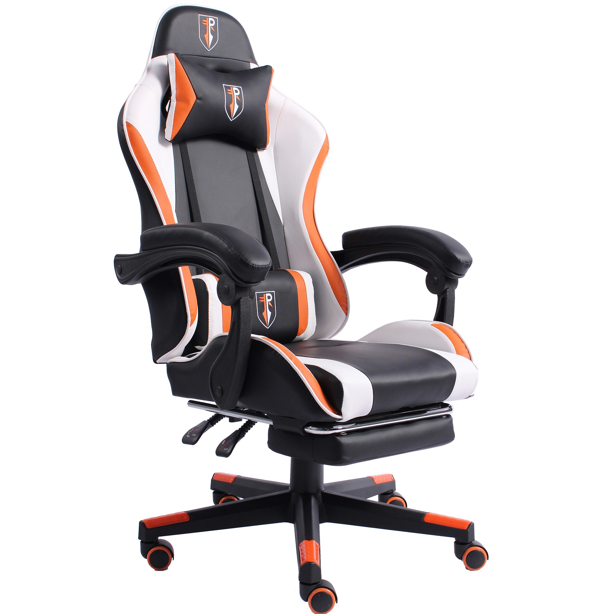 Gaming Chair im Racing-Design mit flexiblen gepolsterten Armlehnen - ergonomischer PC Gaming Stuhl in Lederoptik - Gaming Schreibtischstuhl mit ausziehbarer Fu&szlig;st&uuml;tze und extra St&uuml;tzkissen - Bild 1