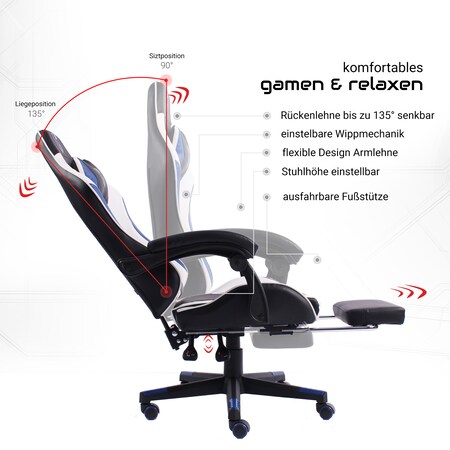 Paket] Gaming Stuhl im Racing Design in Lederoptik Bürostuhl mit flexiblen  Armlehnen ergonomischer Schreibtischstuhl mit verstellbarem  Rückenstützkissen, Nackenkissen und Fußstütze