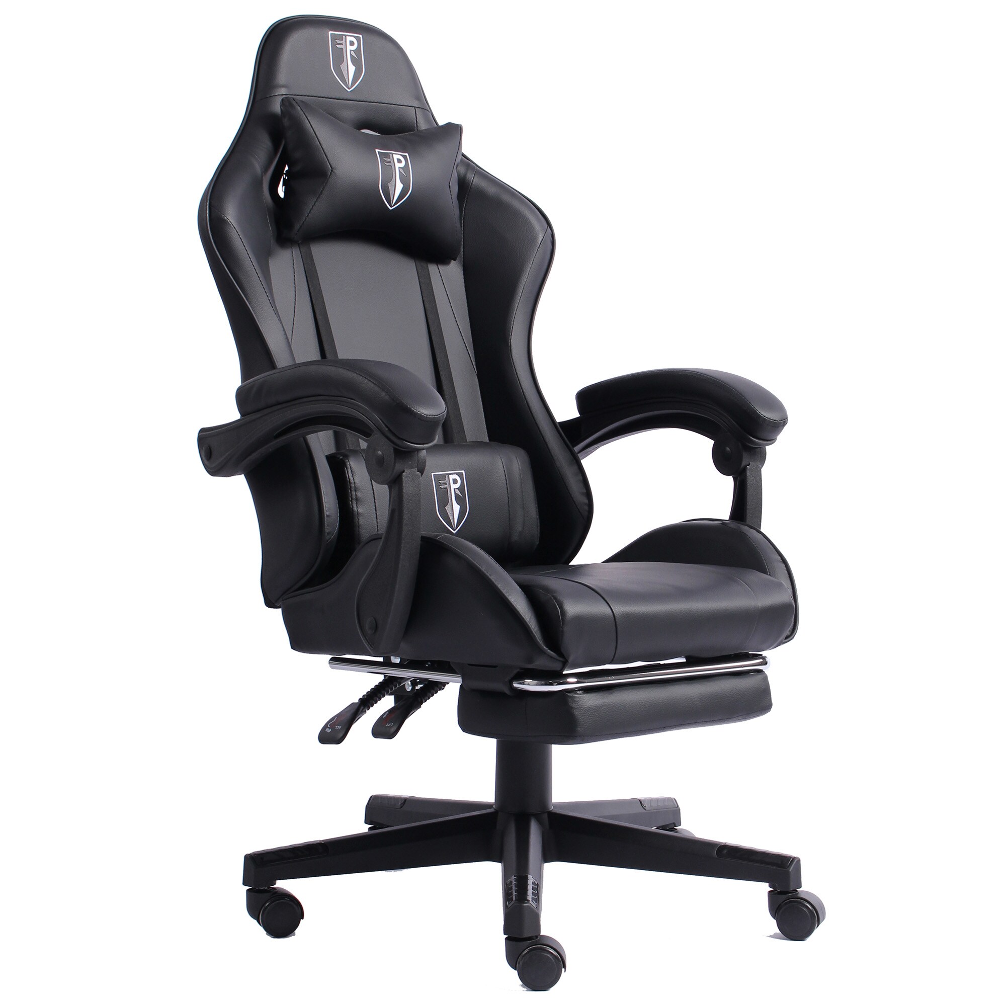 Gaming Chair im Racing-Design mit flexiblen gepolsterten Armlehnen - ergonomischer PC Gaming Stuhl in Lederoptik - Gaming Schreibtischstuhl mit ausziehbarer Fu&szlig;st&uuml;tze und extra St&uuml;tzkissen - Bild 1