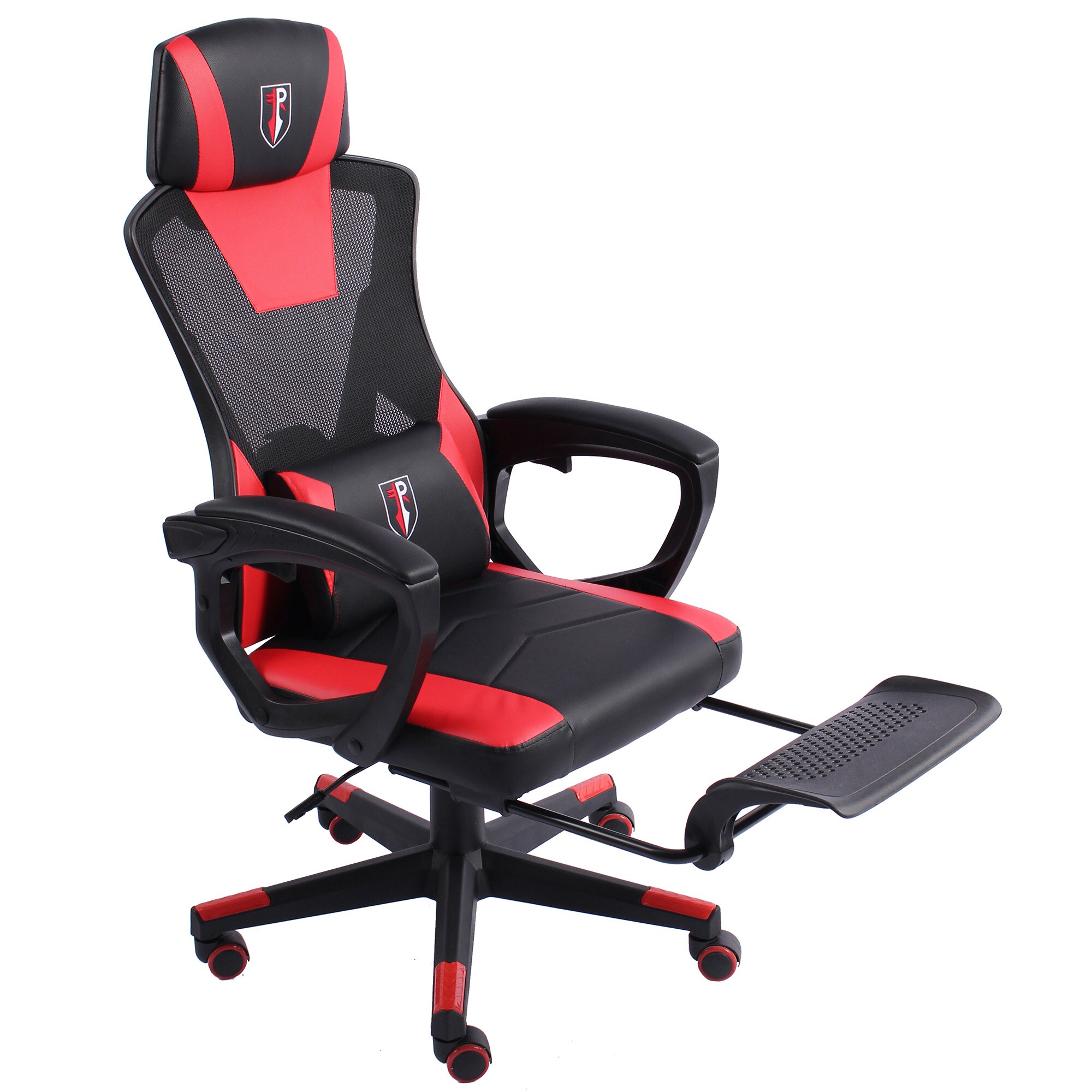 Gaming Stuhl im modernen Racing-Design mit einklappbarer Fu&szlig;st&uuml;tze - Gaming Chair mit flexiblen Armlehnen - ergonomischer Gaming Schreibtischstuhl mit extra St&uuml;tzkissen - Bild 1