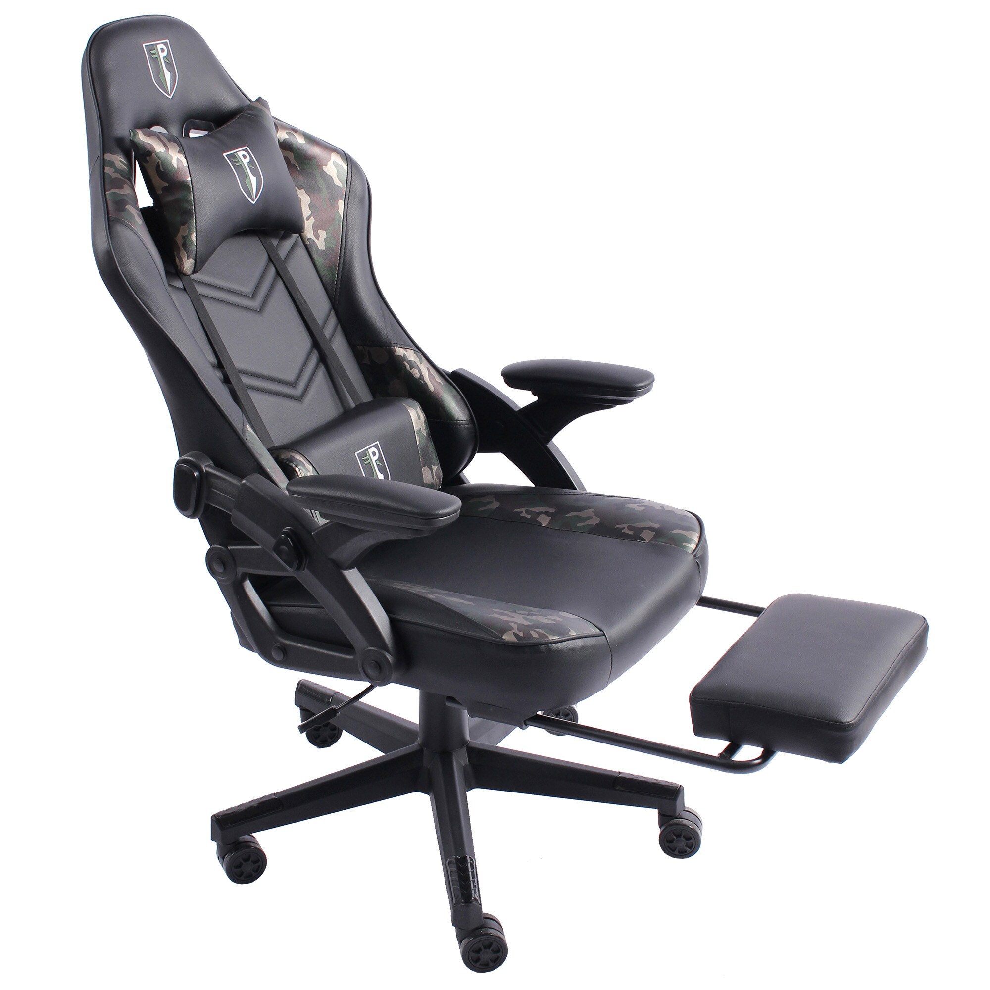 Gaming Stuhl im modernen Racing-Design mit ausziehbarer Fu&szlig;st&uuml;tze Gaming Chair mit verstellbaren Design Armlehnen ergonomischer Schreibtischstuhl mit extra St&uuml;tzkissen - Bild 1