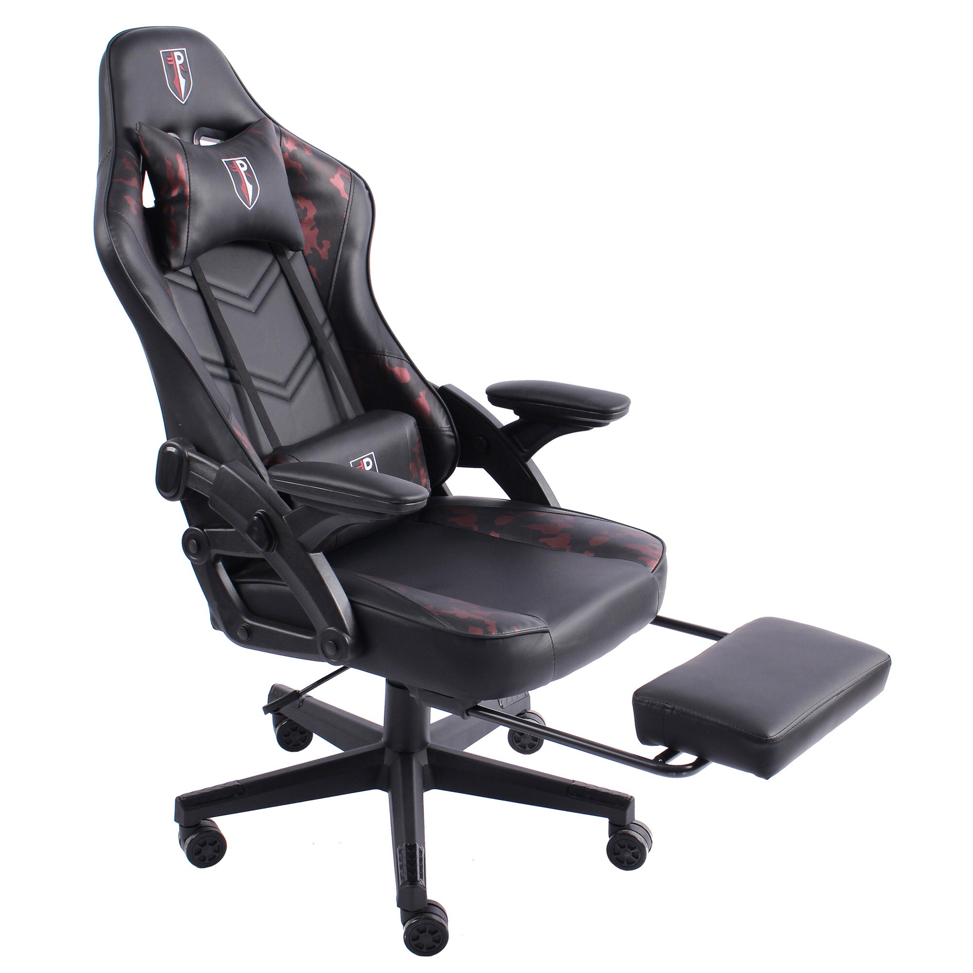 Gaming Stuhl im modernen Racing-Design mit ausziehbarer Fu&szlig;st&uuml;tze Gaming Chair mit verstellbaren Design Armlehnen ergonomischer Schreibtischstuhl mit extra St&uuml;tzkissen - Bild 1