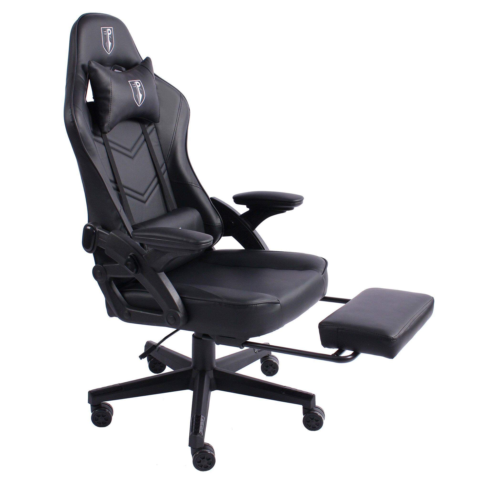 Gaming Stuhl im modernen Racing-Design mit ausziehbarer Fu&szlig;st&uuml;tze Gaming Chair mit verstellbaren Design Armlehnen ergonomischer Schreibtischstuhl mit extra St&uuml;tzkissen - Bild 1
