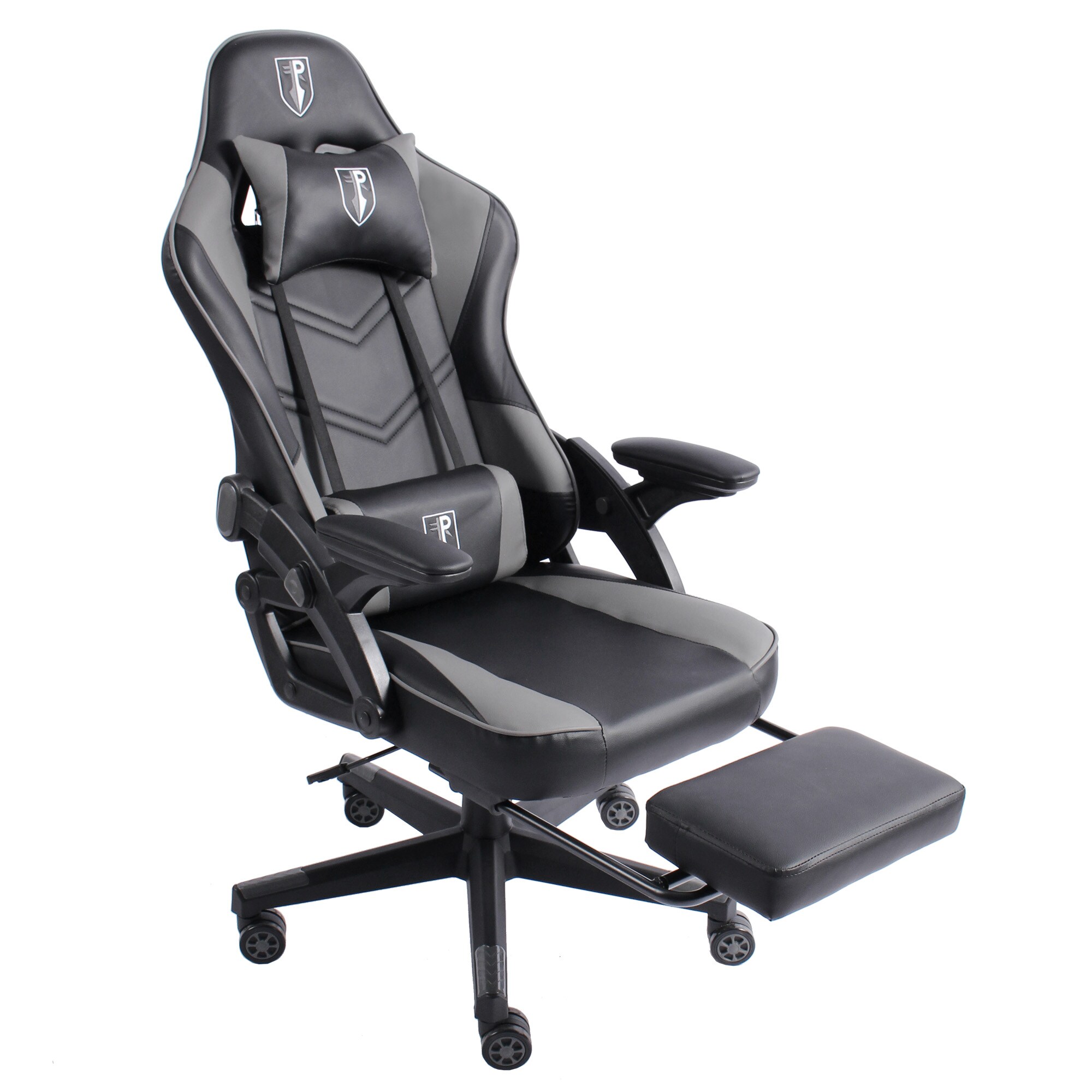 Gaming Stuhl im modernen Racing-Design mit ausziehbarer Fu&szlig;st&uuml;tze Gaming Chair mit verstellbaren Design Armlehnen ergonomischer Schreibtischstuhl mit extra St&uuml;tzkissen - Bild 1