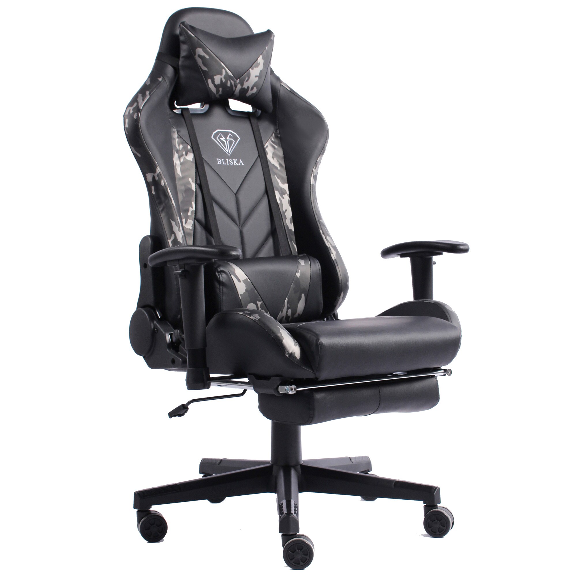 Gaming Stuhl mit Fu&szlig;st&uuml;tze und ergonomsichen 4D-Armlehnen gaming chair in ergonomischer Sportsitz Optik Gamer Stuhl mit verstellbaren R&uuml;ckenst&uuml;tzkissen B&uuml;rostuhl - Bild 1