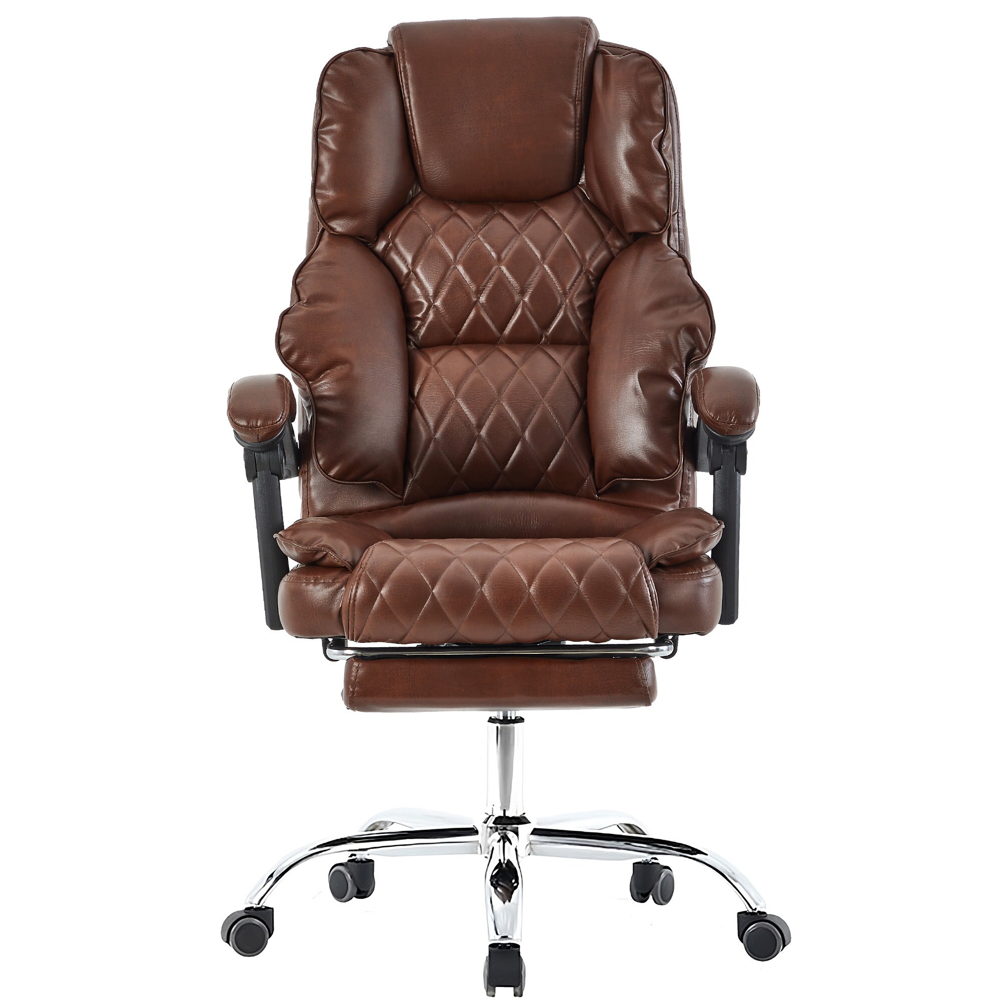 B&uuml;rostuhl mit Fu&szlig;st&uuml;tze und flexiblen 3-Punkt-Armlehnen - Schreibtischstuhl in Lederoptik mit Chrom-Base - ergonomischer B&uuml;rostuhl mit verstellbarer R&uuml;ckenlehne - Bild 1