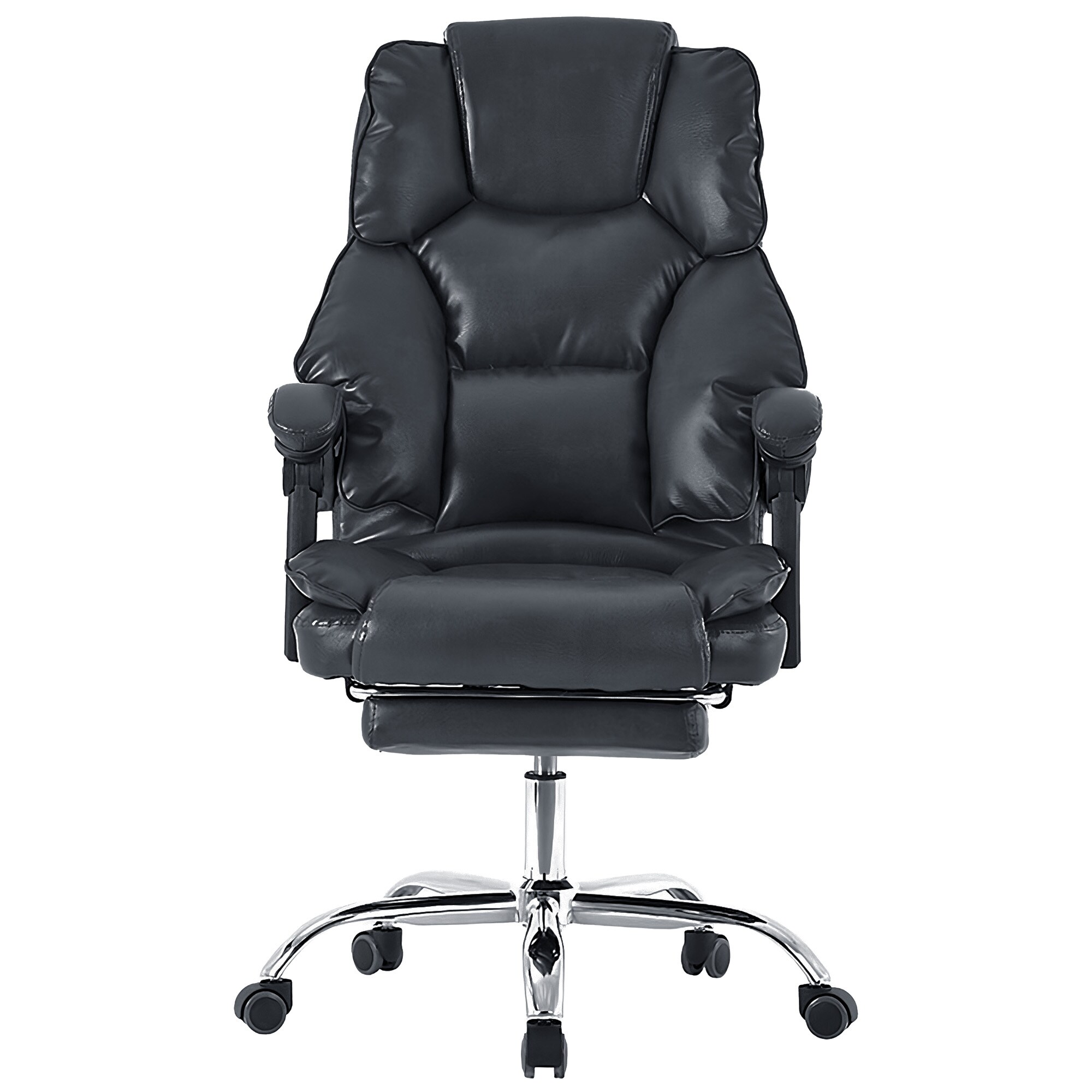 B&uuml;rostuhl mit Fu&szlig;st&uuml;tze und flexiblen 3-Punkt-Armlehnen - Schreibtischstuhl in Lederoptik mit Chrom-Base - ergonomischer B&uuml;rostuhl mit verstellbarer R&uuml;ckenlehne - Bild 1