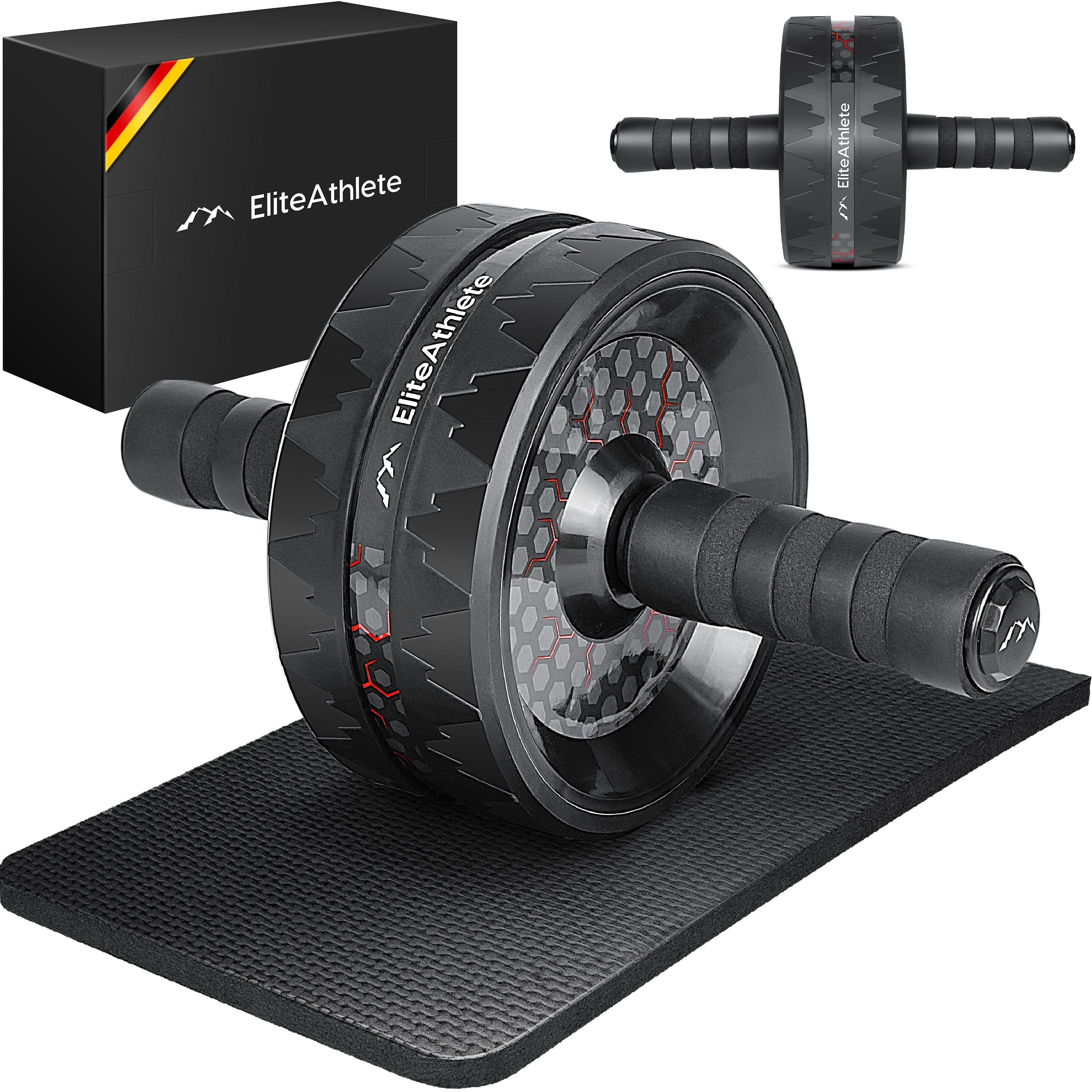 EliteAthlete&reg; Bauchroller Bauchmuskeltrainer - AB Roller - Bauchtrainer f&uuml;r Zuhause - Bauch Weg - Abdominal Trainer - AB Wheel inkl. gepolsterter Kniematte - Rot - Bild 1