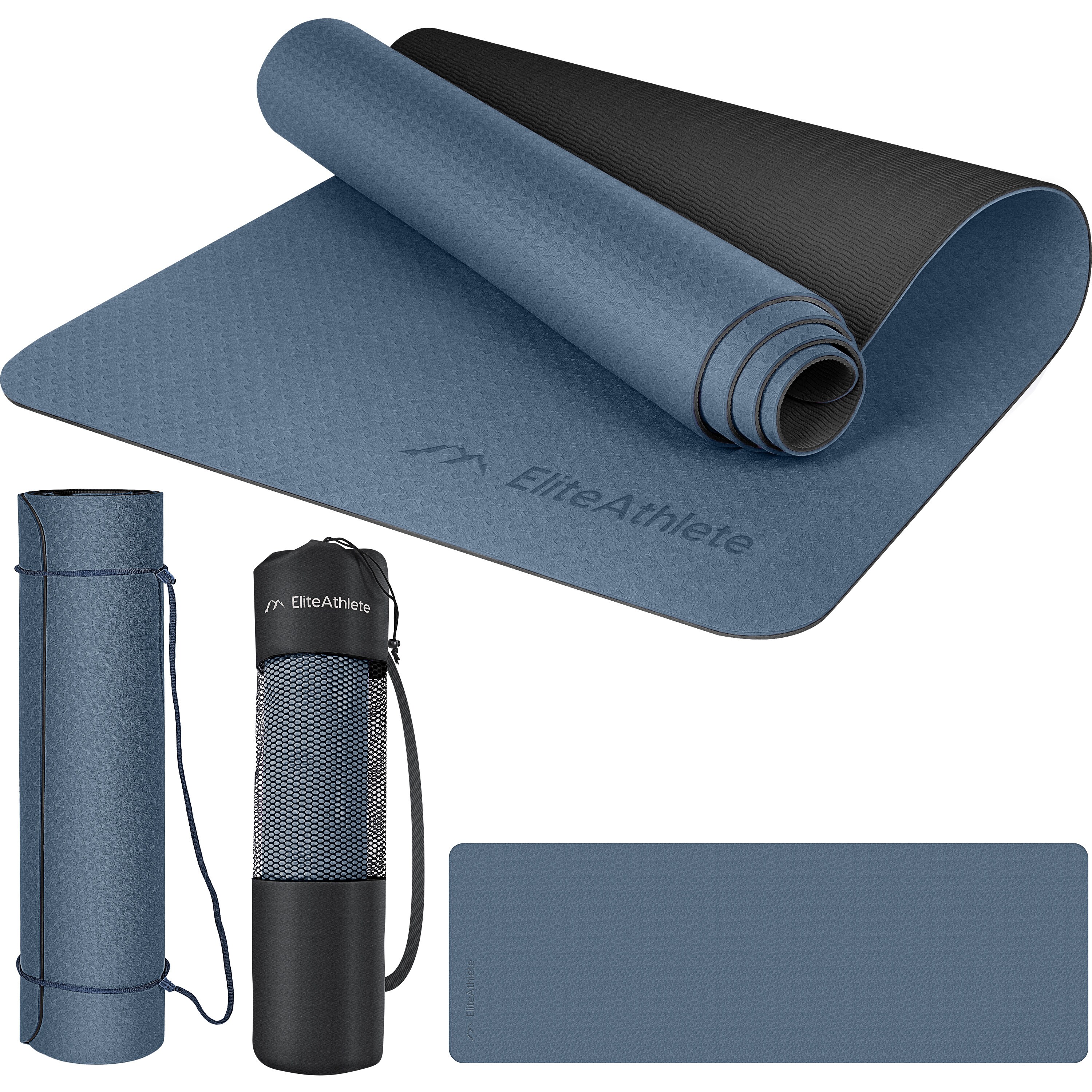 EliteAthlete&reg; Yogamatte - Sportmatte - Fitnessmatte - Gymnastikmatte gepolstert & rutschfest f&uuml;r Fitness, Pilates - Yoga Matte - 183 cm x 61 cm x 0.6 cm - Trainingsmatte inkl. Transportgurt + Tasche - Dunkelblau - Bild 1