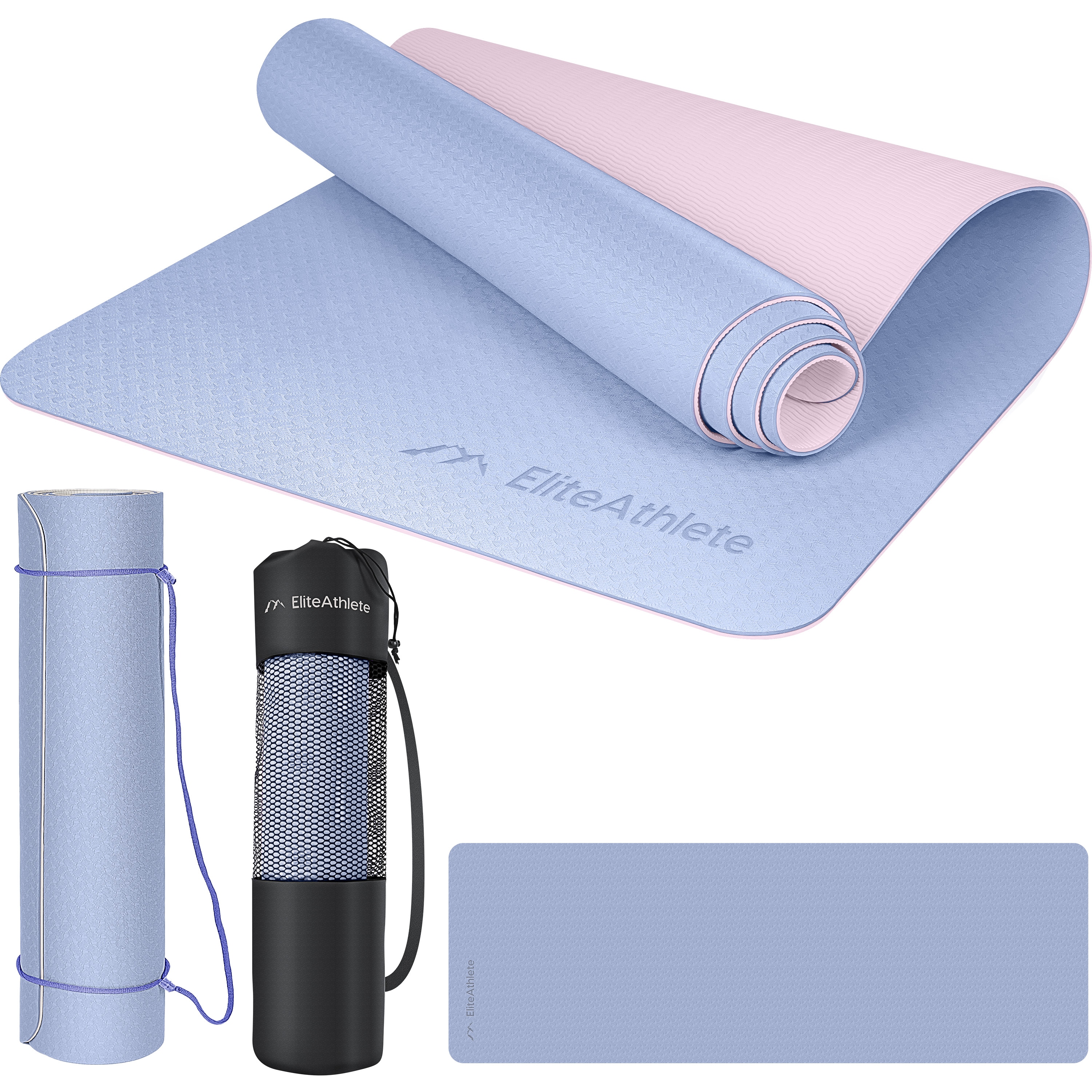 EliteAthlete&reg; Yogamatte - Sportmatte - Fitnessmatte - Gymnastikmatte gepolstert & rutschfest f&uuml;r Fitness, Pilates - Yoga Matte - 183 cm x 61 cm x 0.6 cm - Trainingsmatte inkl. Transportgurt + Tasche - Frosty - Bild 1