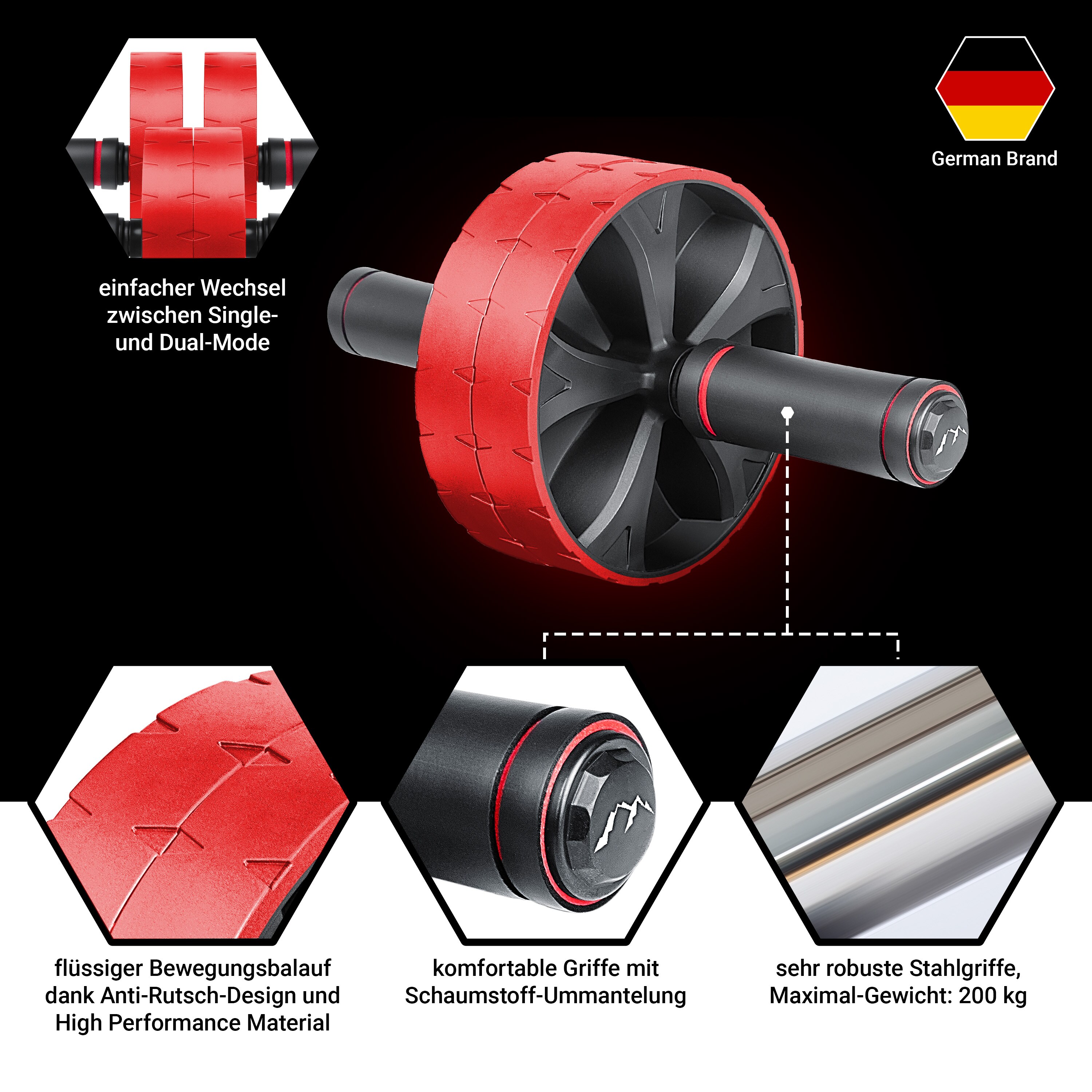EliteAthlete Bauchroller Bauchmuskeltrainer - Bauchtrainer fr Zuhause -  Bauch Weg Abdominal Trainer - AB Wheel Roller inkl. gepolsterter Kniematte  - Rot online kaufen bei Netto