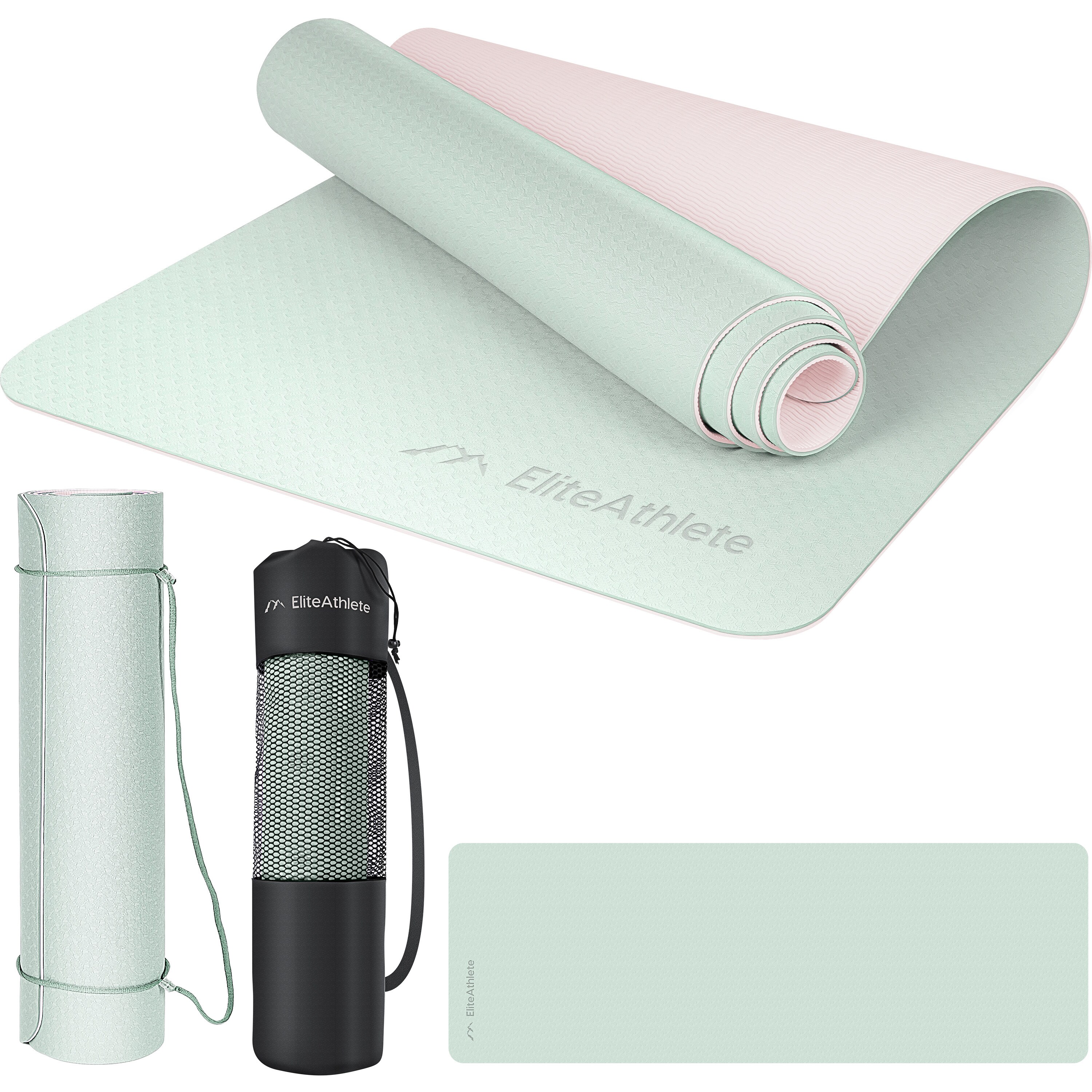 EliteAthlete&reg; Yogamatte - Sportmatte - Fitnessmatte - Gymnastikmatte gepolstert & rutschfest f&uuml;r Fitness, Pilates - Yoga Matte - 183 cm x 61 cm x 0.6 cm - Trainingsmatte inkl. Transportgurt + Tasche - Mint - Bild 1