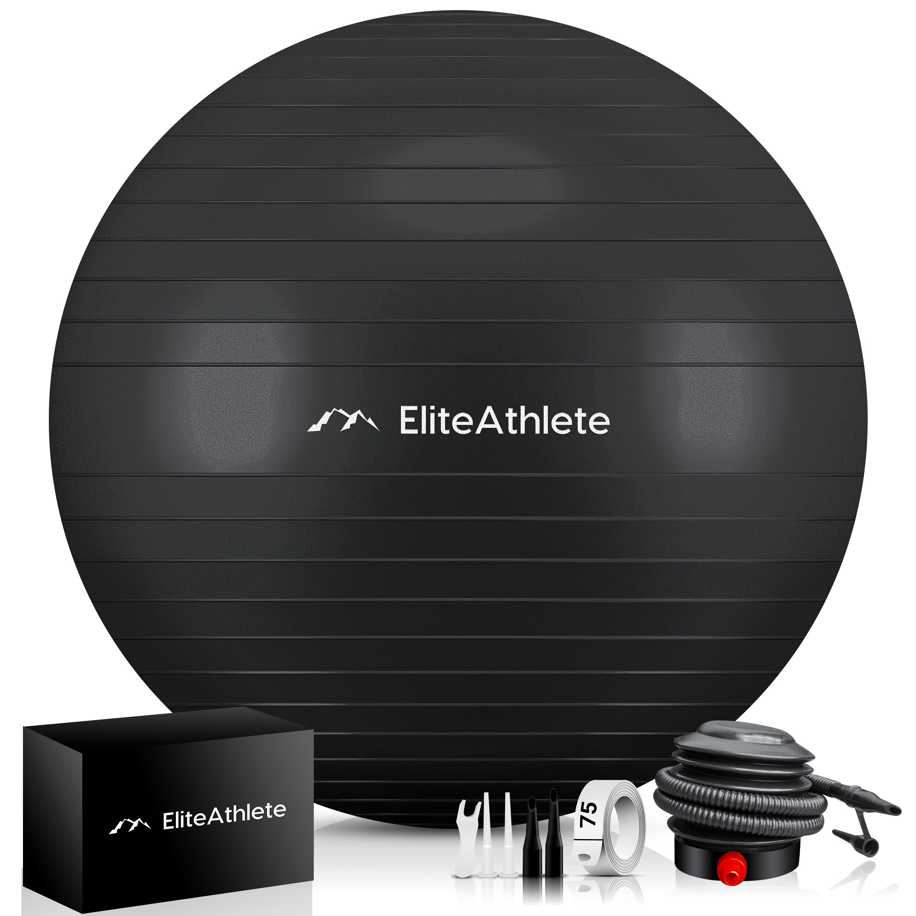 EliteAthlete&reg; Gymnastikball Sitzball B&uuml;ro ergonomisch mit Anti Burst System - Fitness Yoga Pilates Schwangerschaft - Schwangerschaftsball Fitnessball Yogaball - Yoga Ball inkl. Luftpumpe - Black 55cm - Bild 1