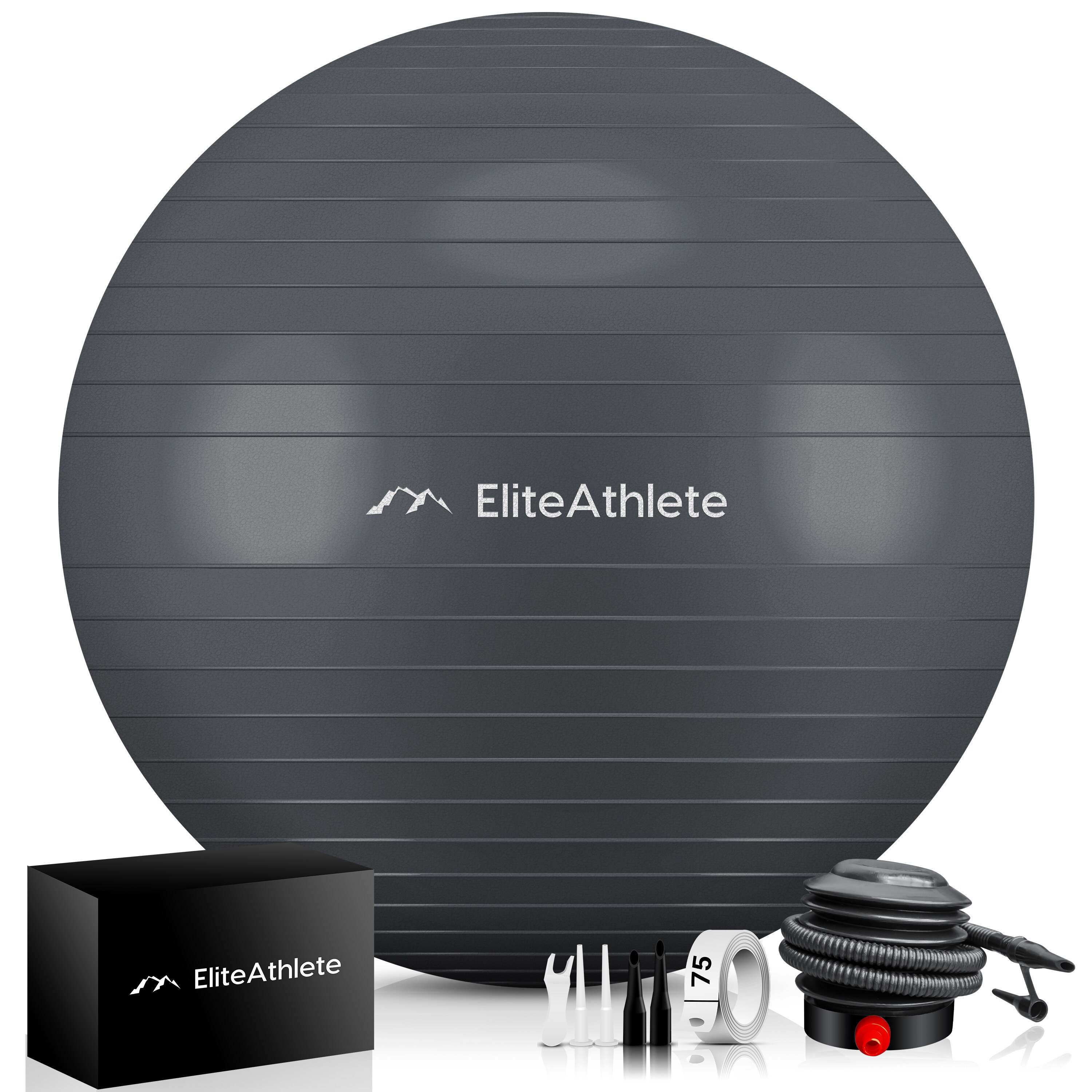 EliteAthlete&reg; Gymnastikball Sitzball B&uuml;ro ergonomisch mit Anti Burst System - Fitness Yoga Pilates Schwangerschaft - Schwangerschaftsball Fitnessball Yogaball - Yoga Ball inkl. Luftpumpe - Grey 75cm - Bild 1
