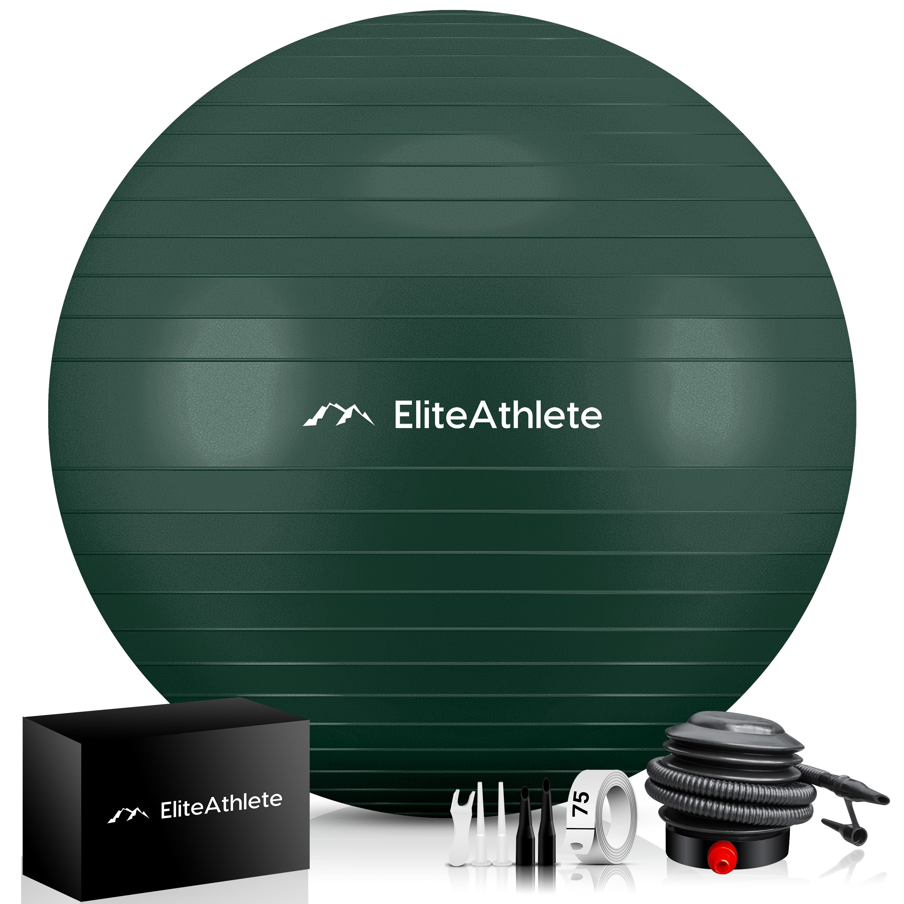 EliteAthlete&reg; Gymnastikball Sitzball B&uuml;ro ergonomisch mit Anti Burst System - Fitness Yoga Pilates Schwangerschaft - Schwangerschaftsball Fitnessball Yogaball - Yoga Ball inkl. Luftpumpe - Forest 75cm - Bild 1