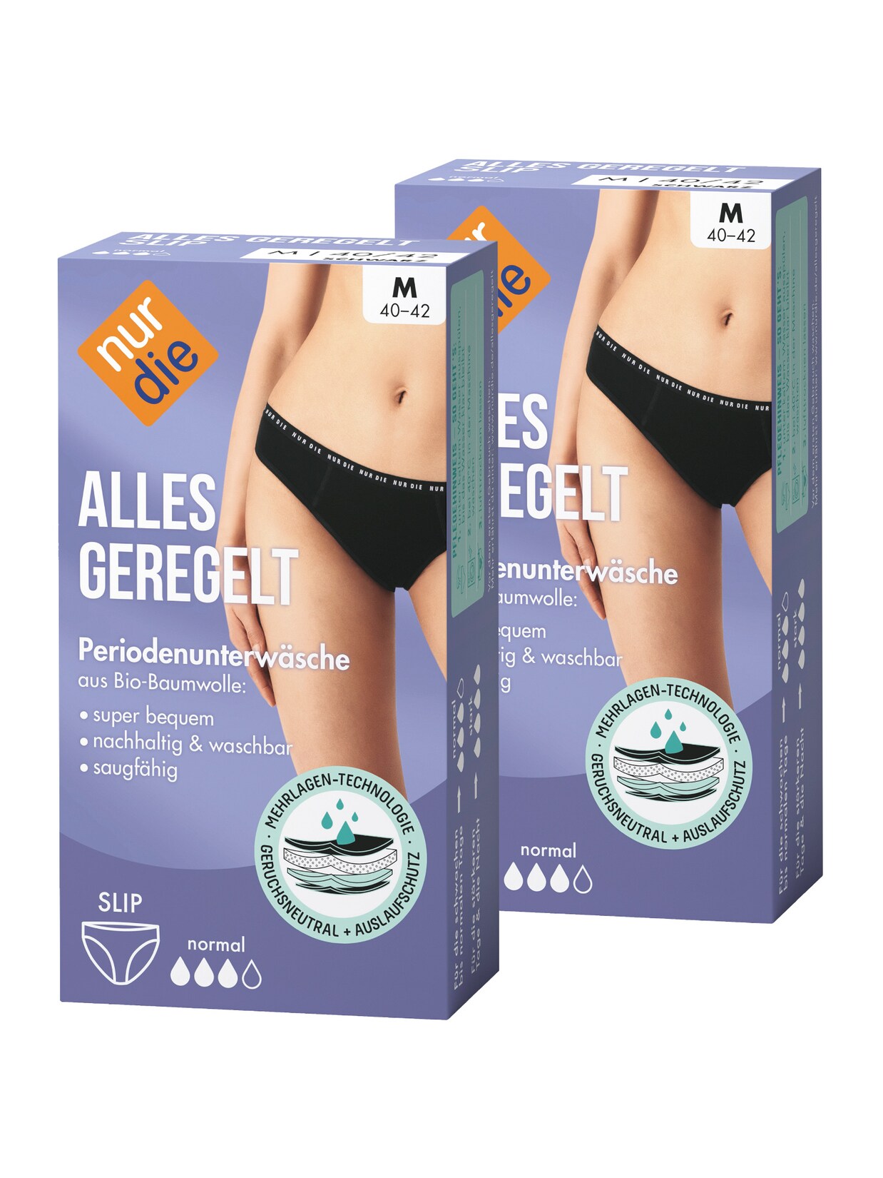 NUR DIE Damen Periodenunterwäsche Alles Geregelt Slip normal 2er Pack | 04003015103472