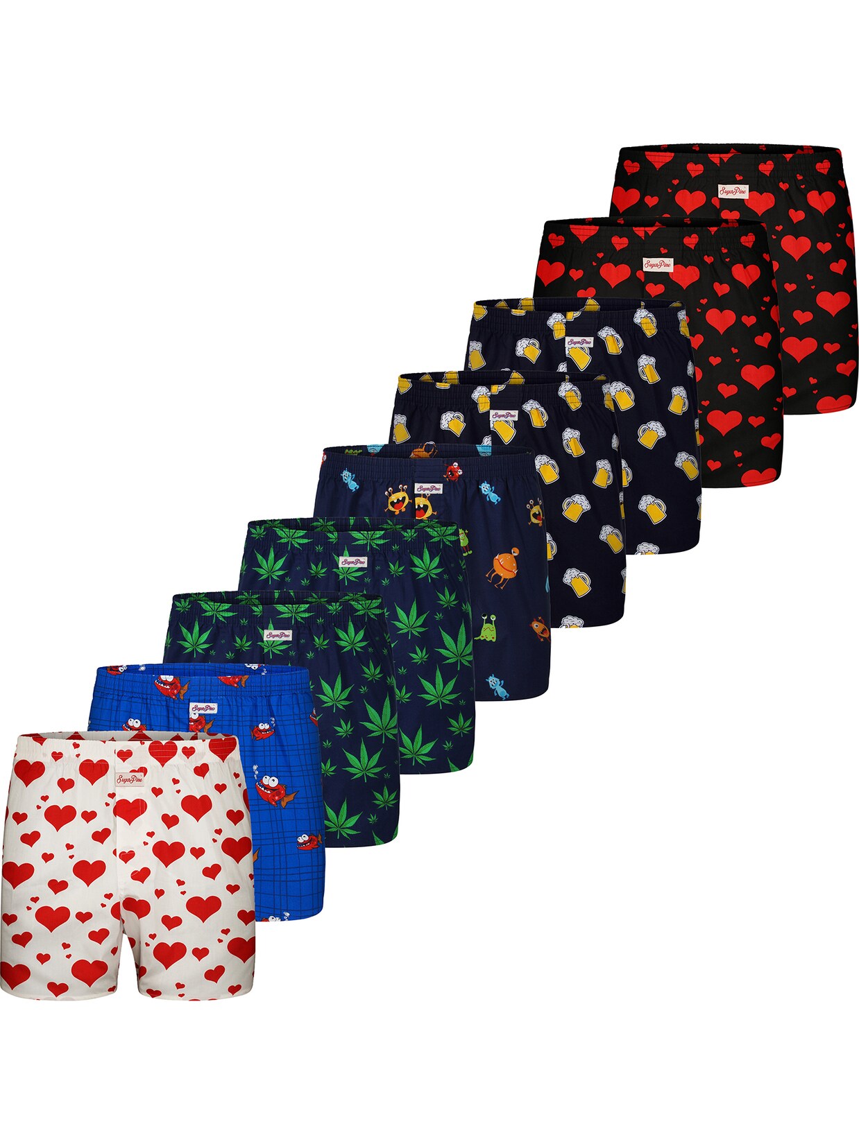 Sugar Pine Herren Boxer Motiv Print Mix 9er Pack