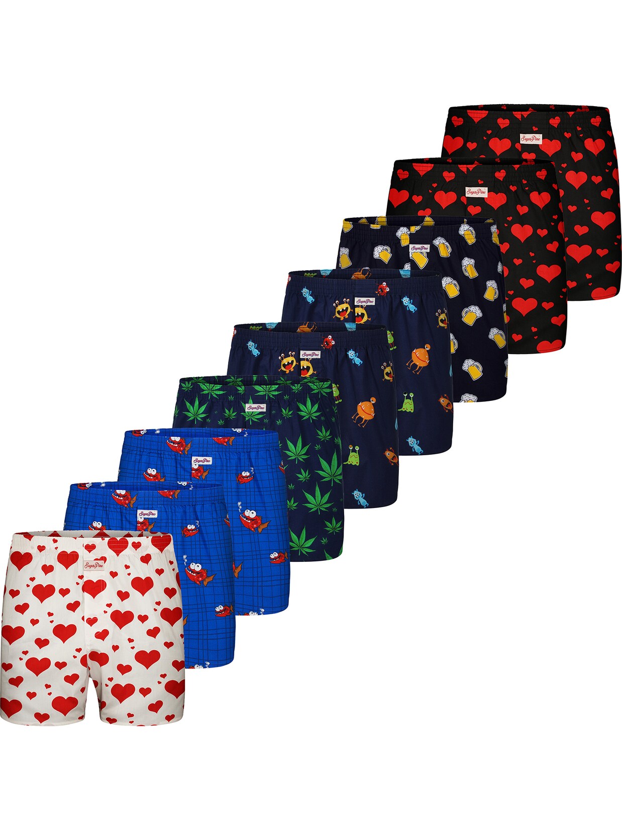 Sugar Pine Herren Boxer Motiv Print Mix 9er Pack
