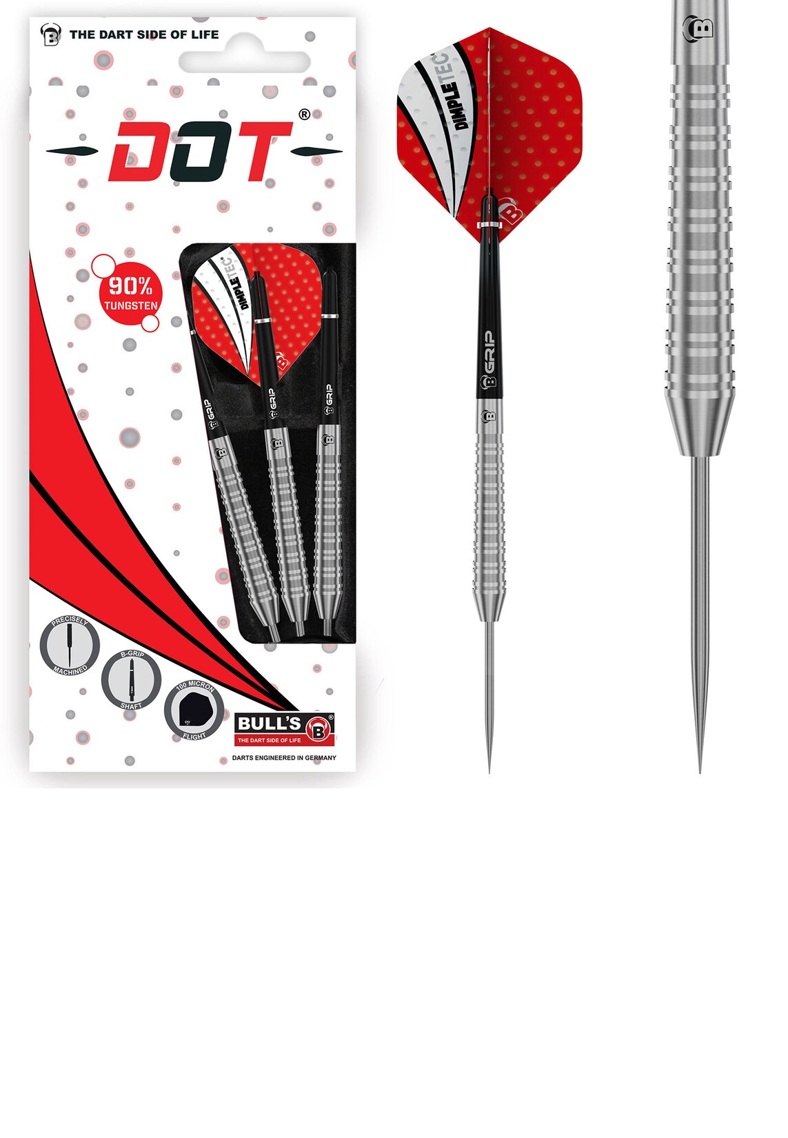 Bull's Unisex Steeldarts Dot D3 Dartpfeile 90% Tungsten Darts-Set Profi 1er Pack