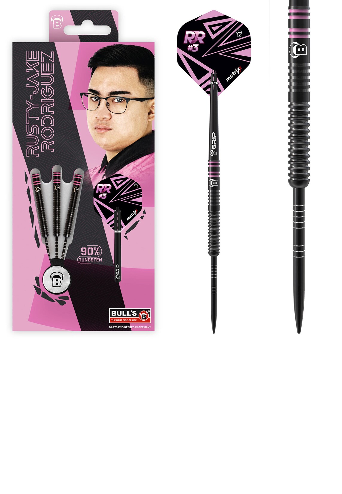Bull's Unisex Steeldarts Rusty Jake Rodriguez Dartpfeile Darts-Set Profi 1er Pack