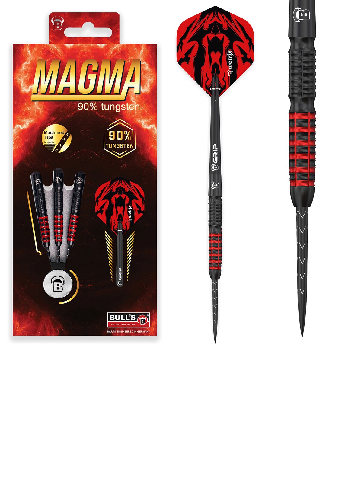 Bull's Unisex Steeldarts Magma Dartpfeile 90% Tungsten Darts-Set Profi 1er Pack