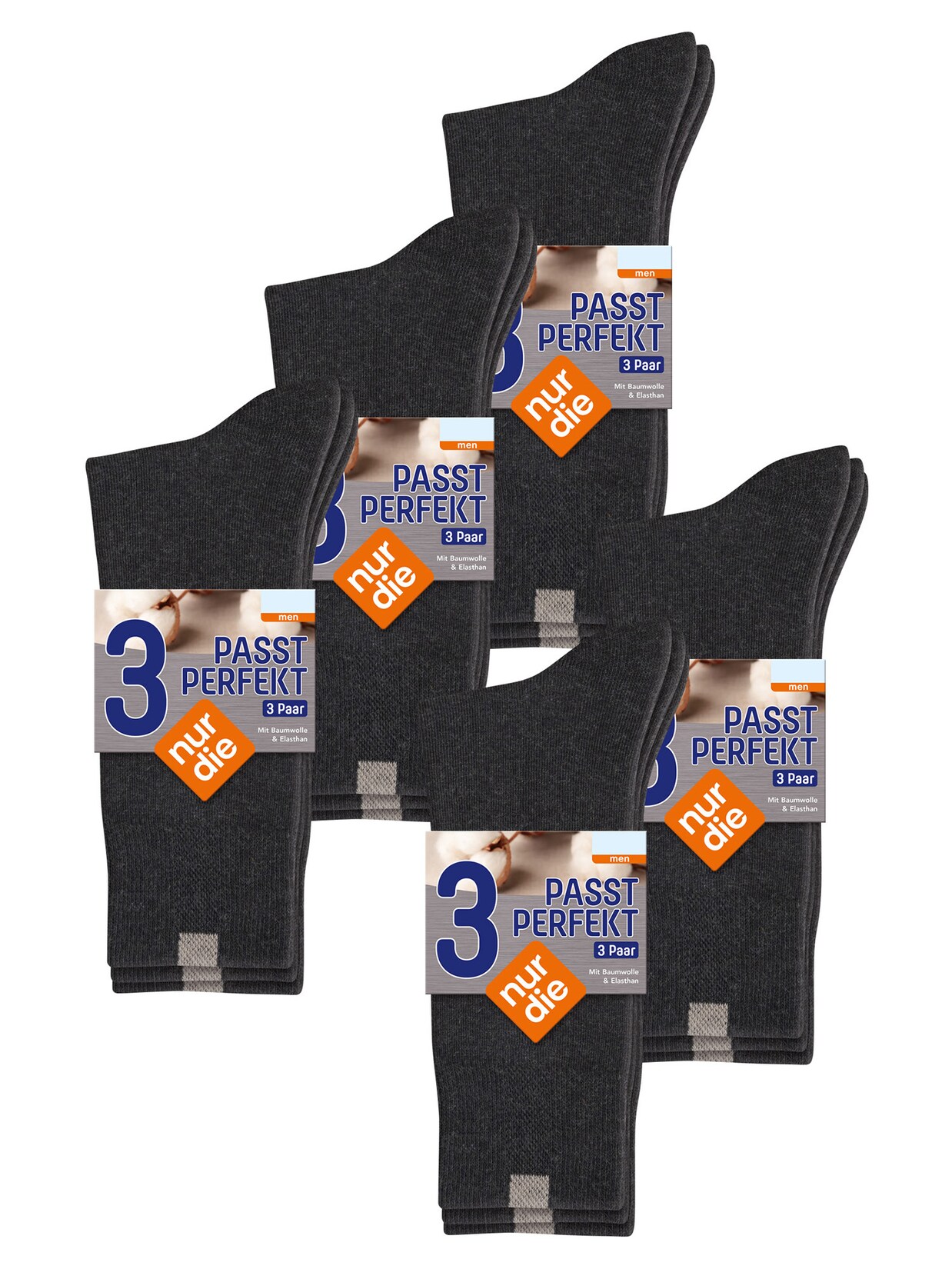 NUR DIE Herren Basicsocken Passt Perfekt bequeme Alltagssocken 15