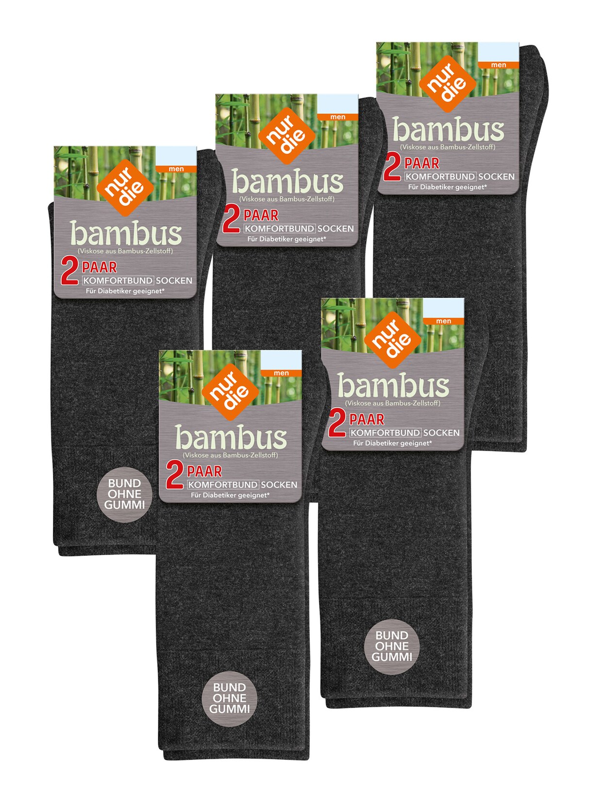 NUR DIE Herren Freizeitsocken Komfortbund Socken Viskose 10er Pack