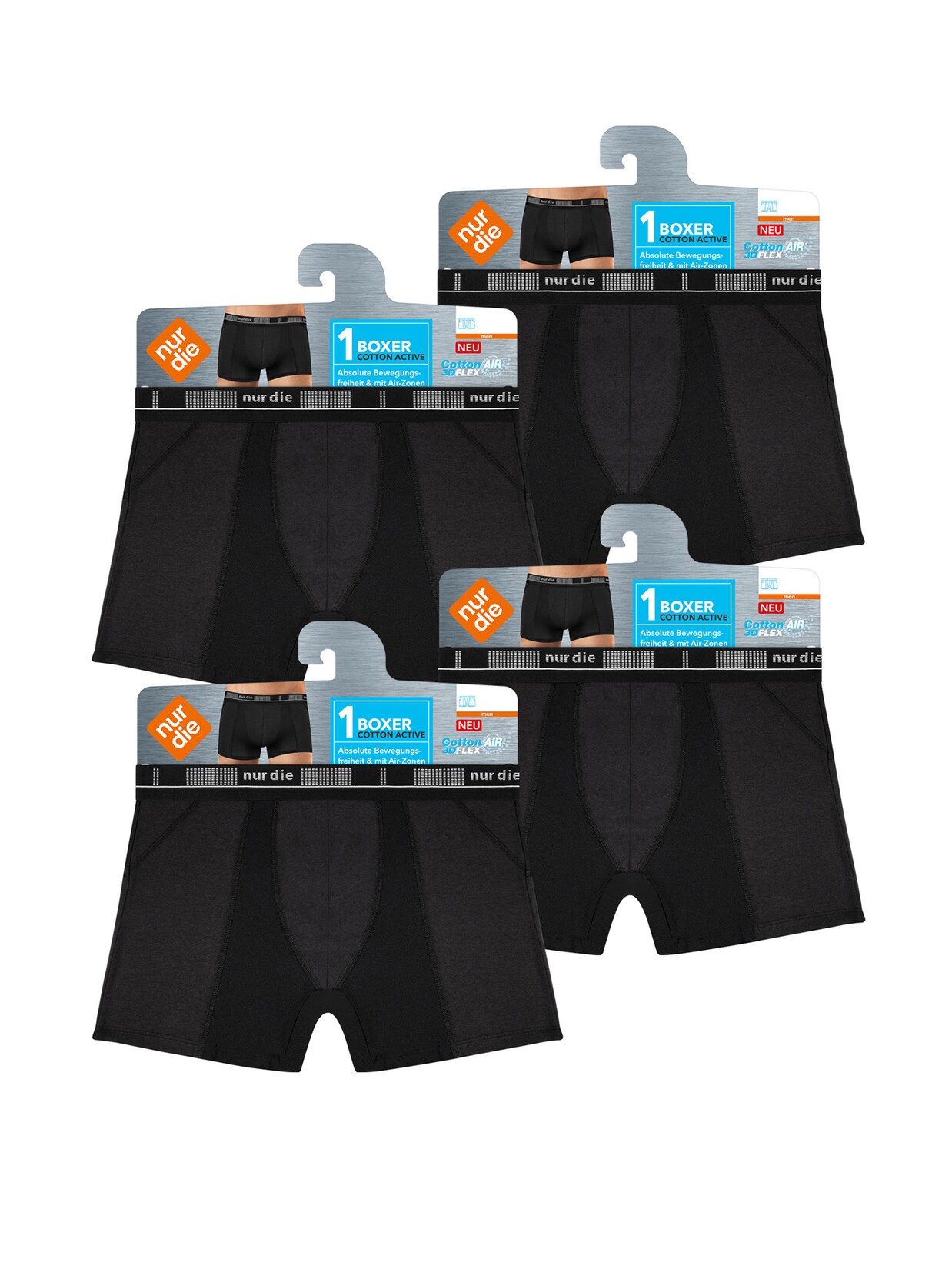 NUR DIE Herren Retro Pants Boxer 3D-Flex Air Retroshorts 4er Pack