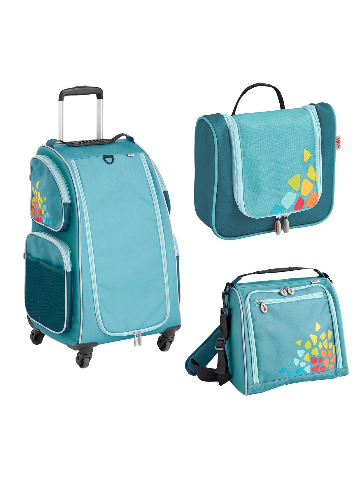 HABA Unisex Kinderkoffer Schranktrolley 4 Rollen, Trolleytasche und Kulturbeutel 1er Pack