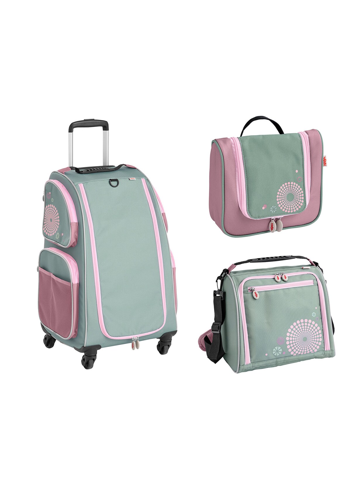 HABA Unisex Kinderkoffer Schranktrolley 4 Rollen, Trolleytasche und Kulturbeutel 1er Pack | 04069616137704
