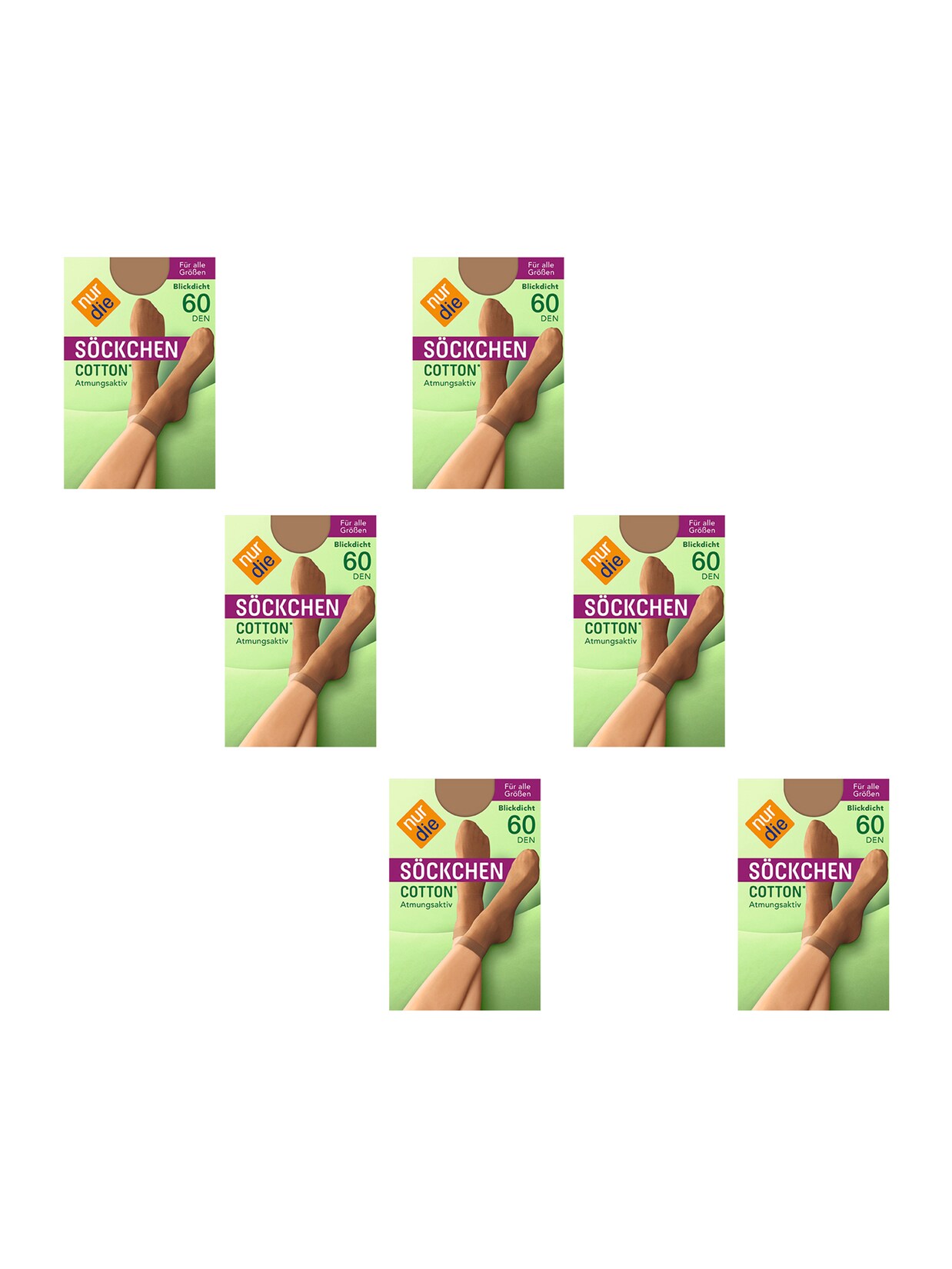 NUR DIE Damen Sneakersocken Söckchen Cotton 60 DEN 6er Pack | 04251462339016
