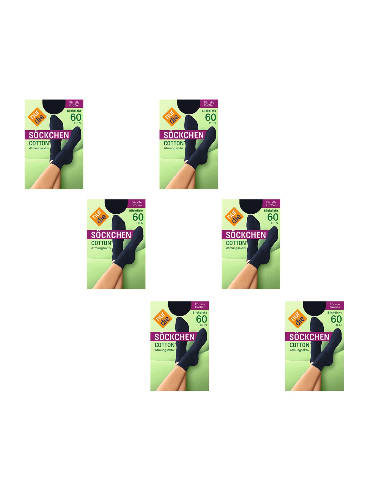 NUR DIE Damen Sneakersocken Söckchen Cotton 60 DEN 6er Pack